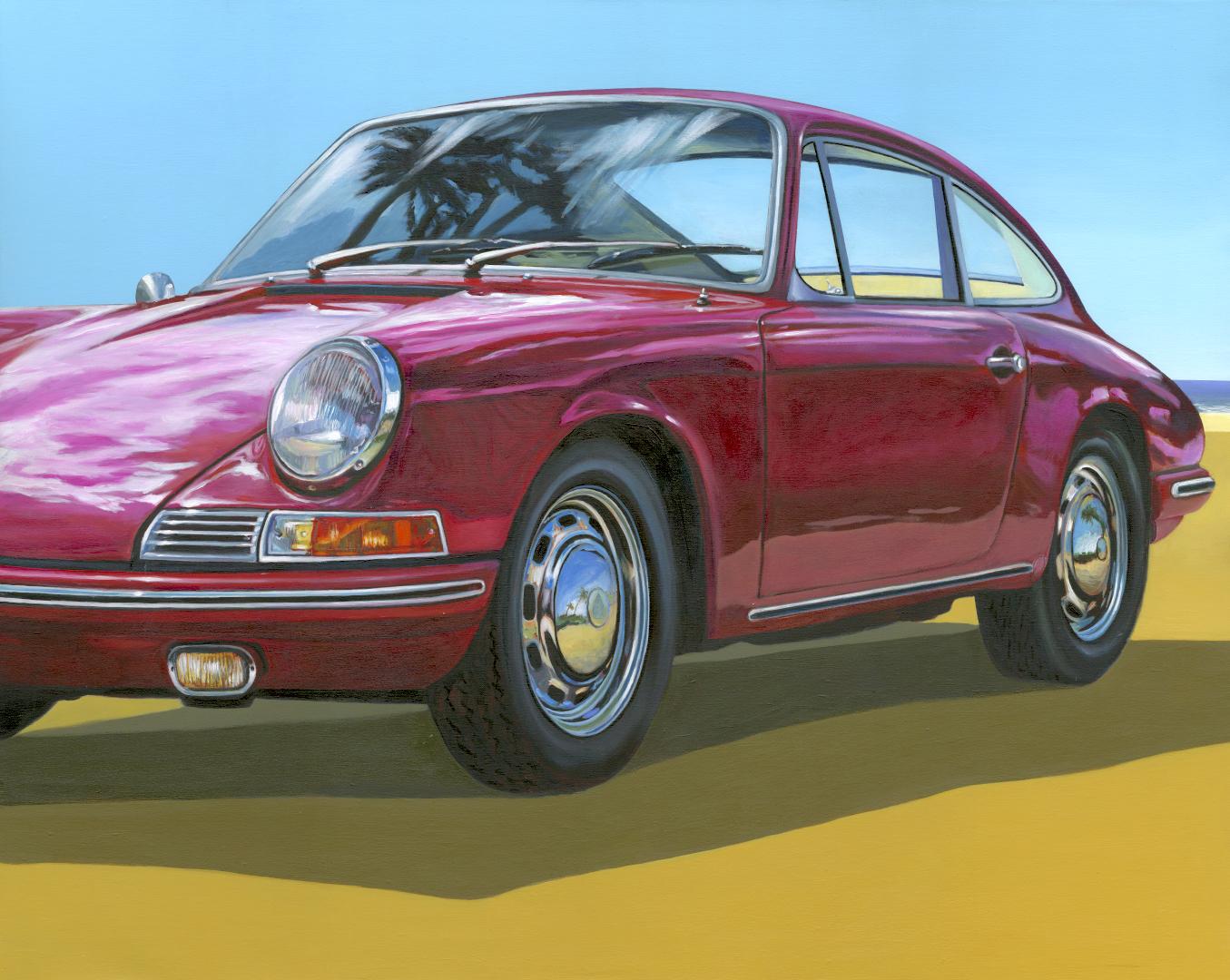 Miami Beach - Porsche 911-original realism still life painting-contemporary Art - Painting by Fabriano