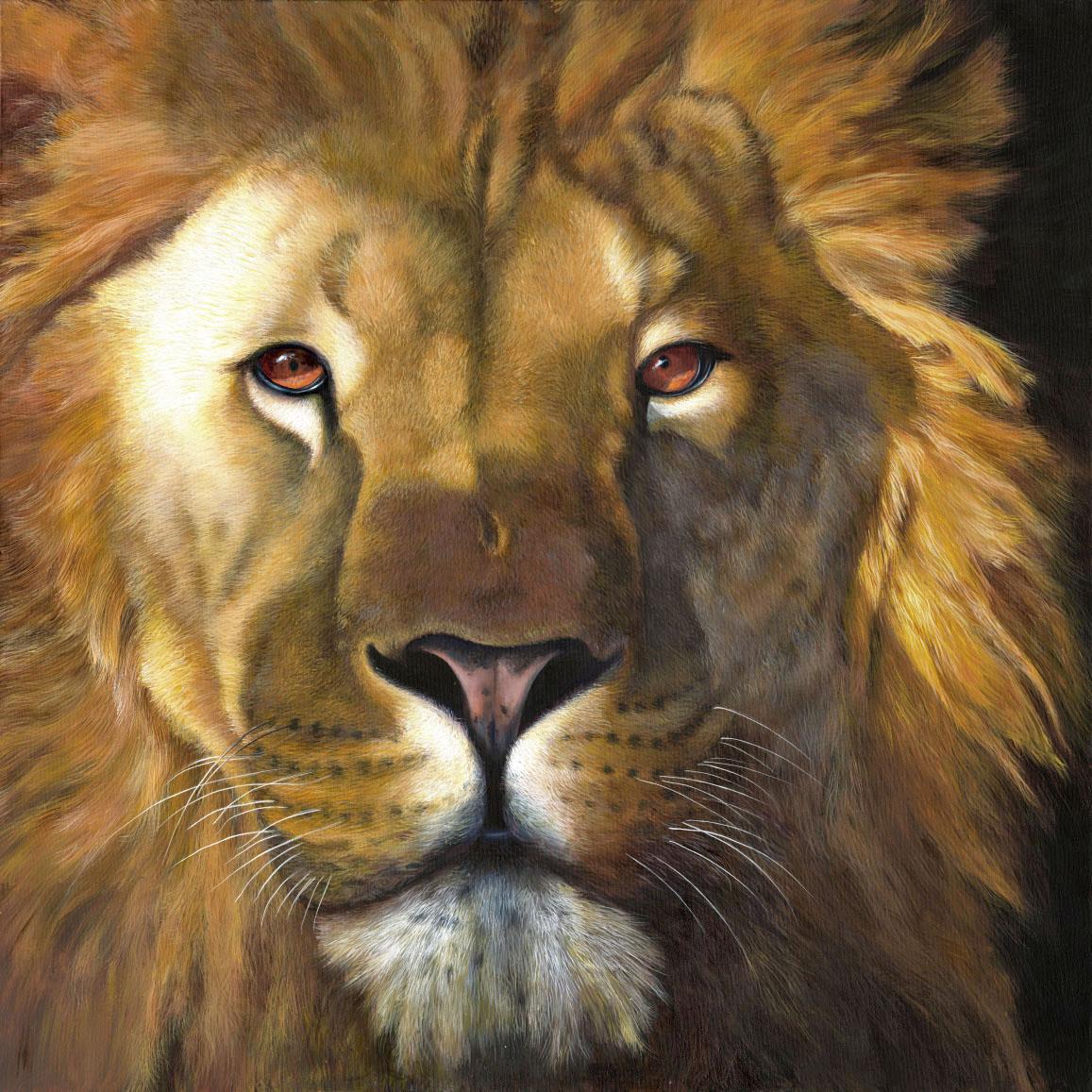 Fabriano Animal Painting - Power Lion-original modern photo realism wildlife oil painting-contemporary Art