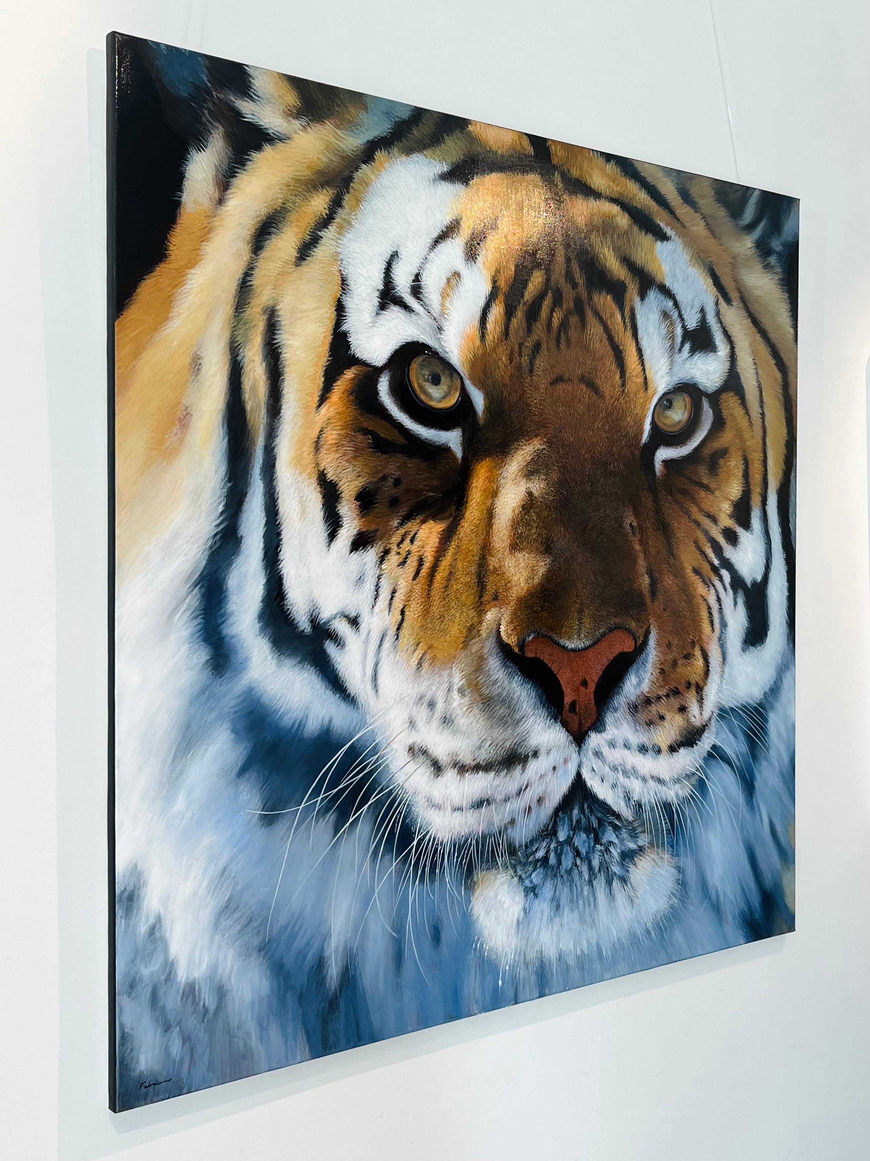 Siberian Tiger I-original photo realism wildlife oil painting-contemporary Art - Painting by Fabriano