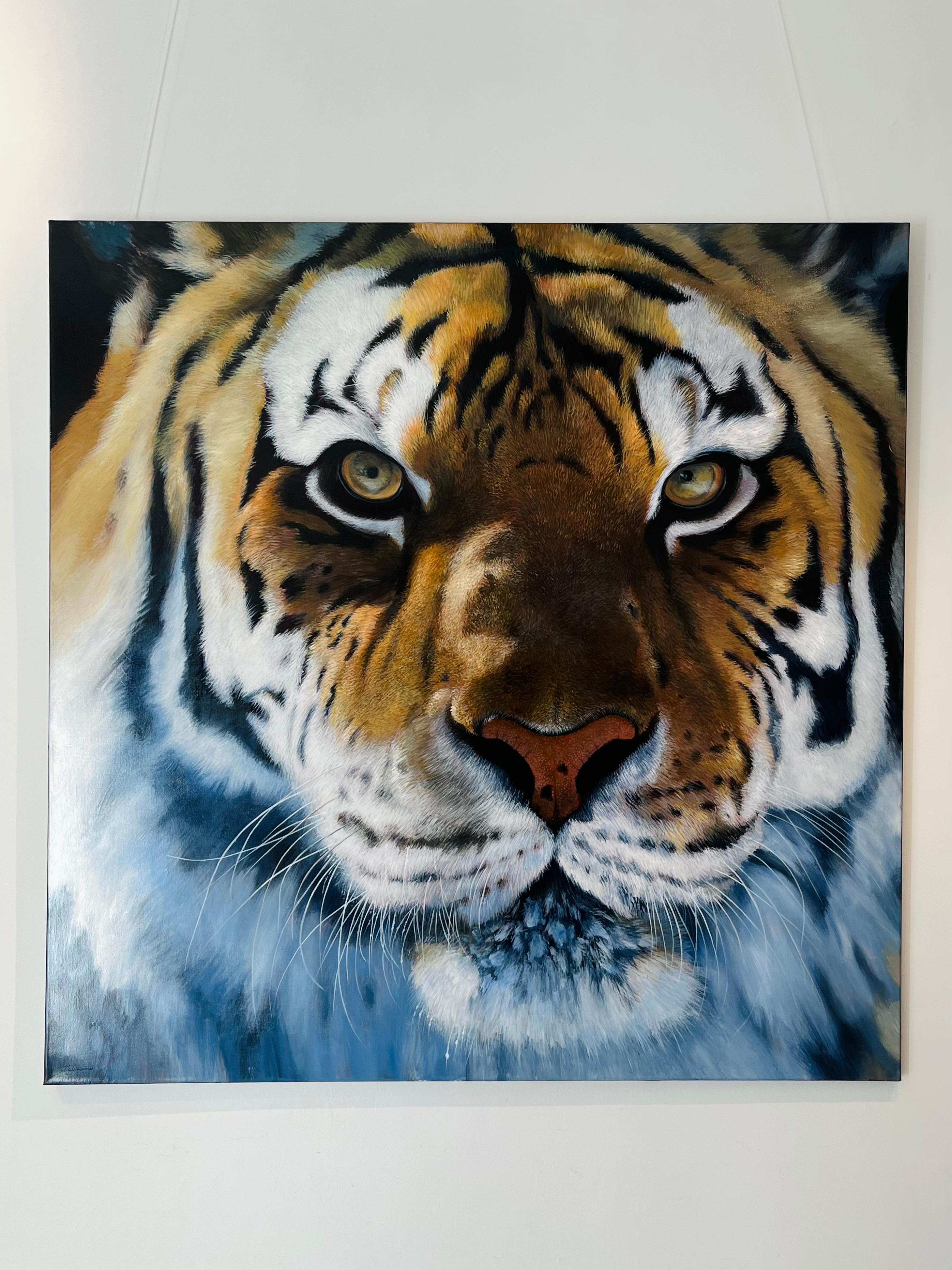 Siberian Tiger I-original photo realism wildlife oil painting-contemporary Art - Abstract Impressionist Painting by Fabriano