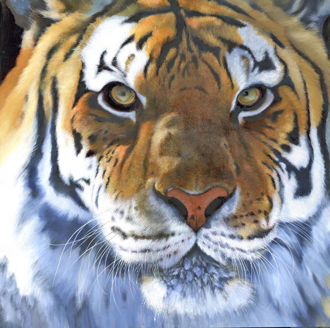 Fabriano Animal Painting - Siberian Tiger I-original photo realism wildlife oil painting-contemporary Art