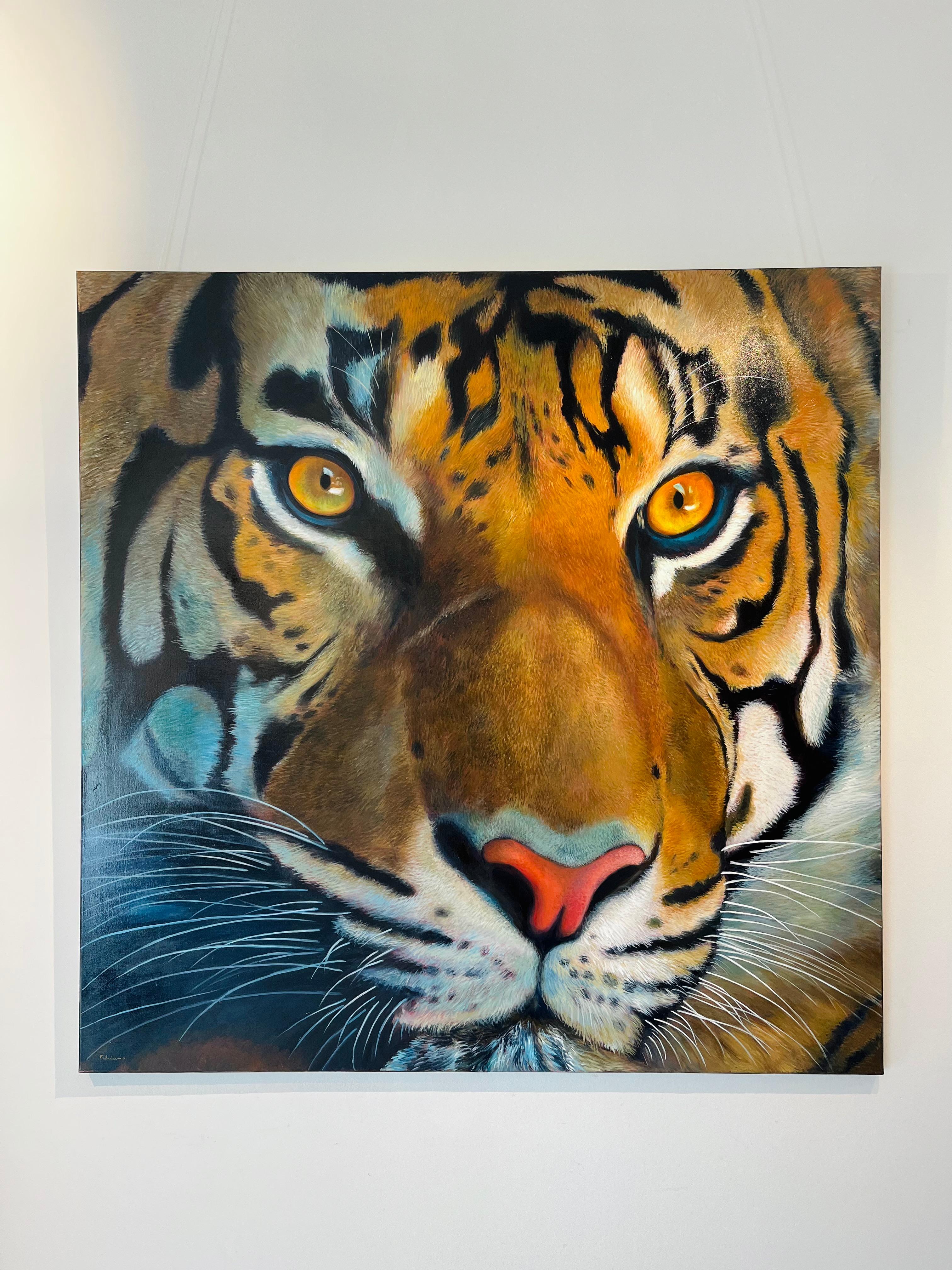 Tiger II-original modern photo realism wildlife oil painting-contemporary Art - Abstract Impressionist Painting by Fabriano