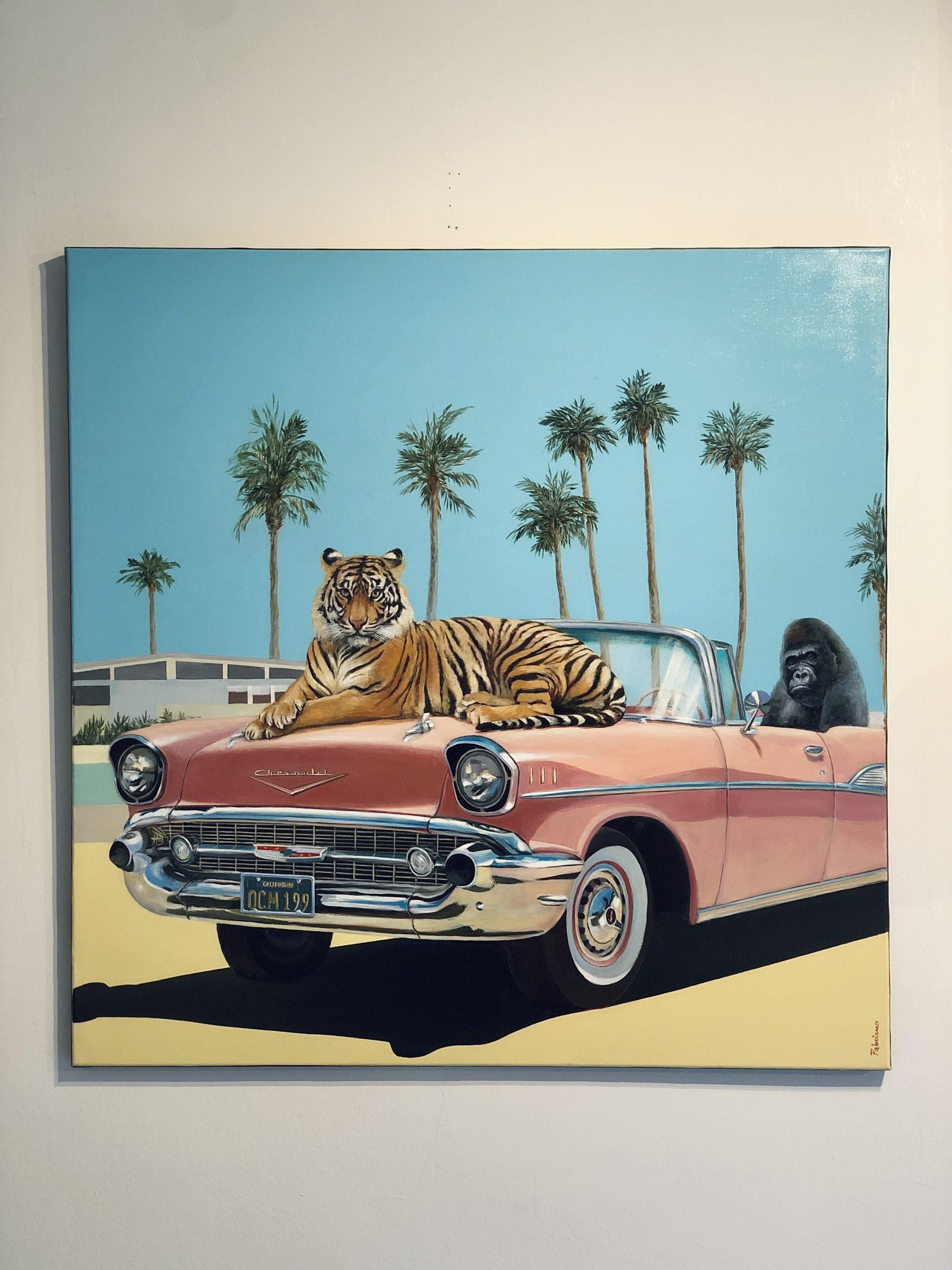 Willkommen in der Wüste-ORIGINAL Fotorealismus Wildtiere Tiger Ölgemälde-Kunst – Painting von Fabriano
