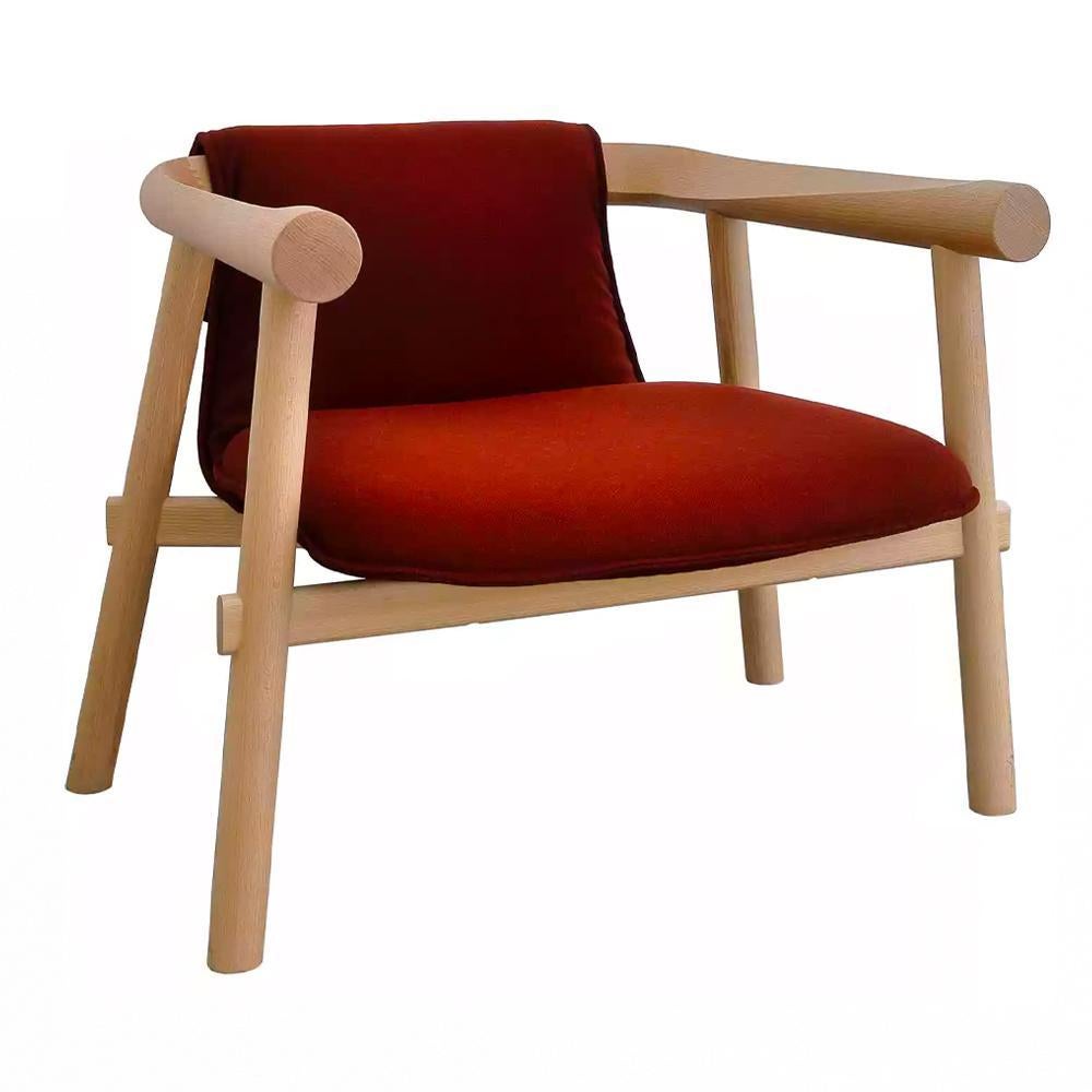 Fabric Altay armchair by Patricia Urquiola
Materials: Natural solid beech wood covered with fabric. 
Technique: Varnished wood.
Dimensions: D 73 x W 73 x H 63 cm
Available in different lacquered colors and, also available upholstered in black or