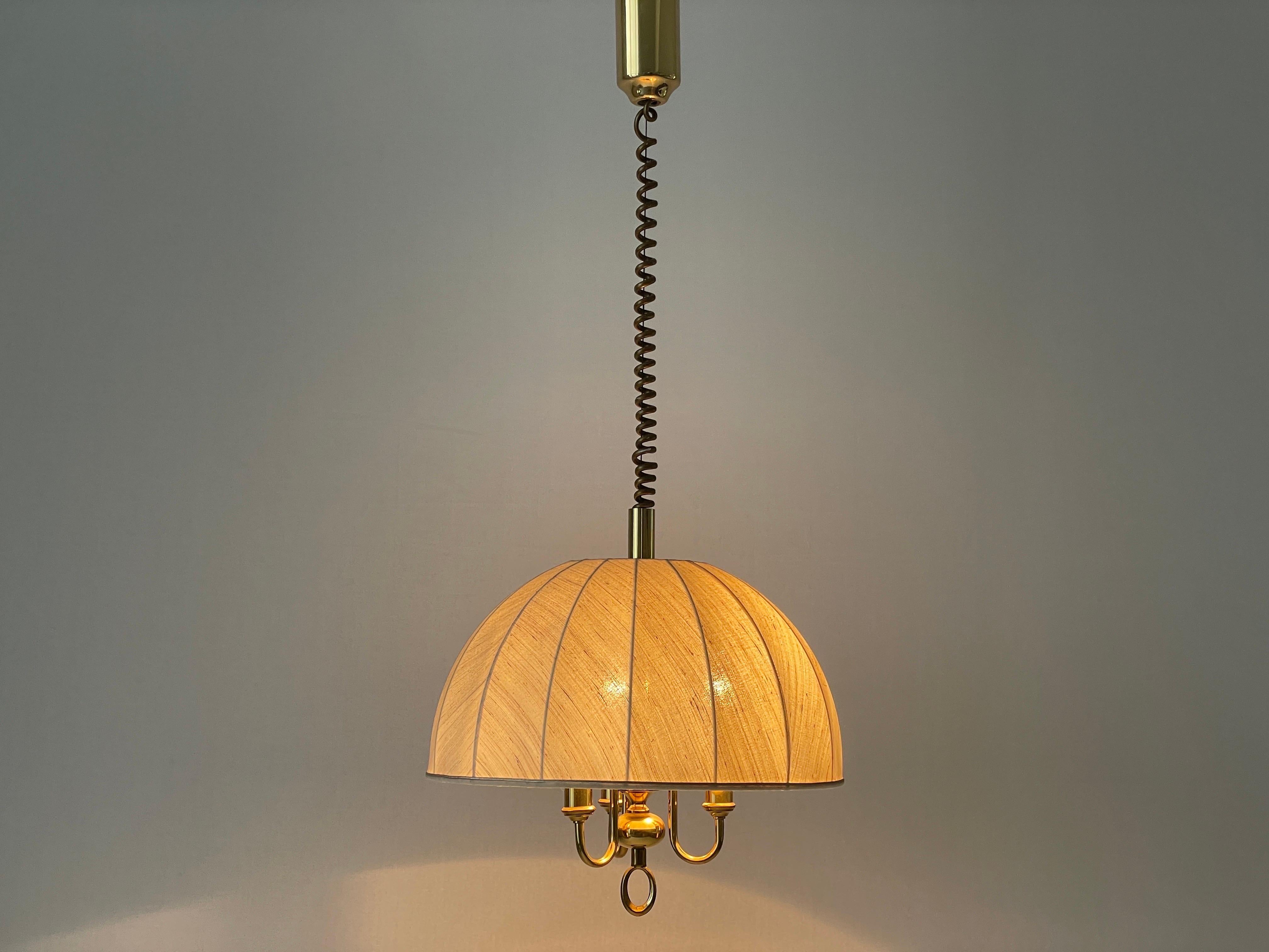 Fabric and Brass 3 socket Adjustable Shade Pendant Lamp by WKR, 1970s, Germany For Sale 6