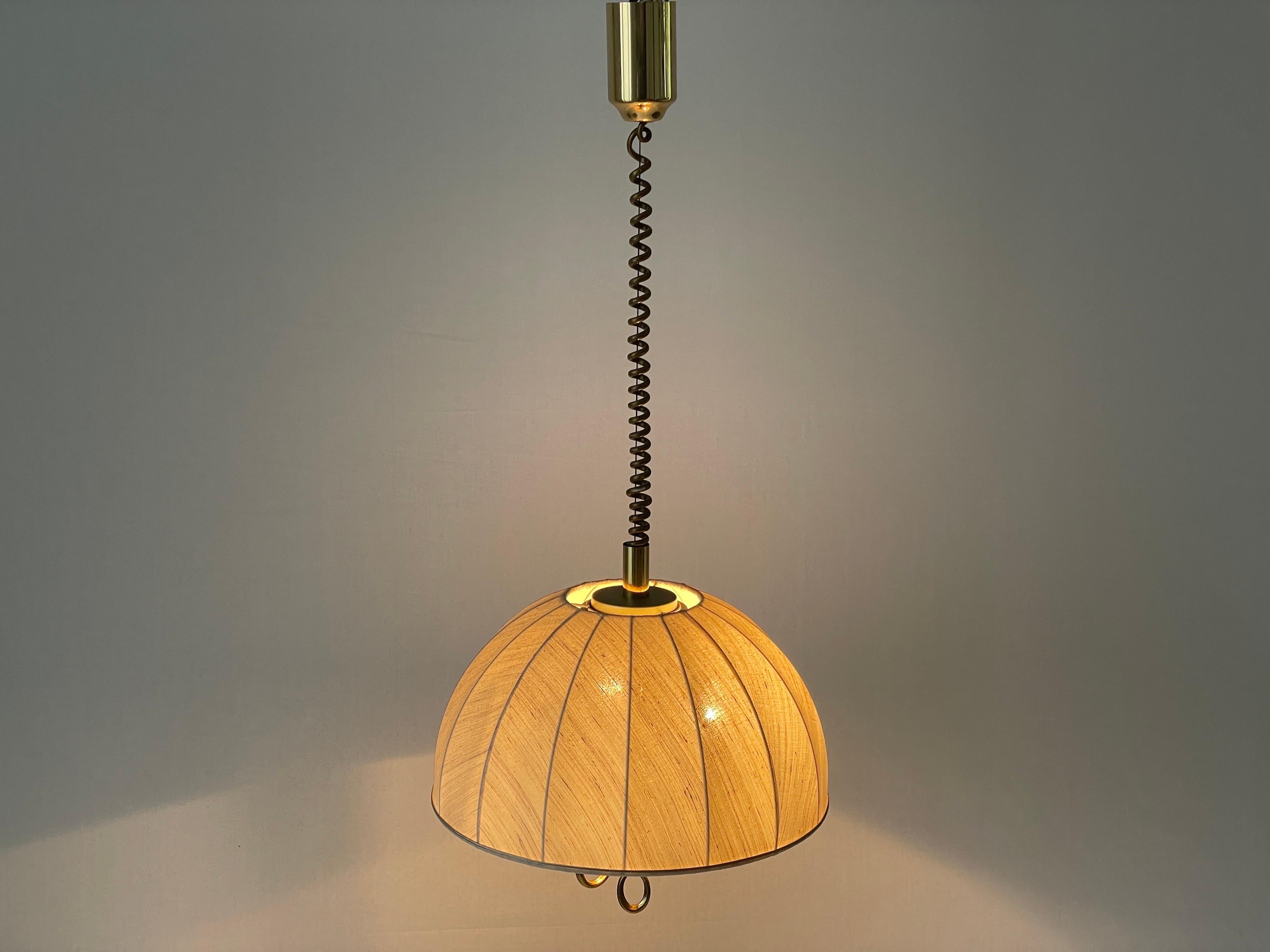 Fabric and Brass 3 socket Adjustable Shade Pendant Lamp by WKR, 1970s, Germany For Sale 7