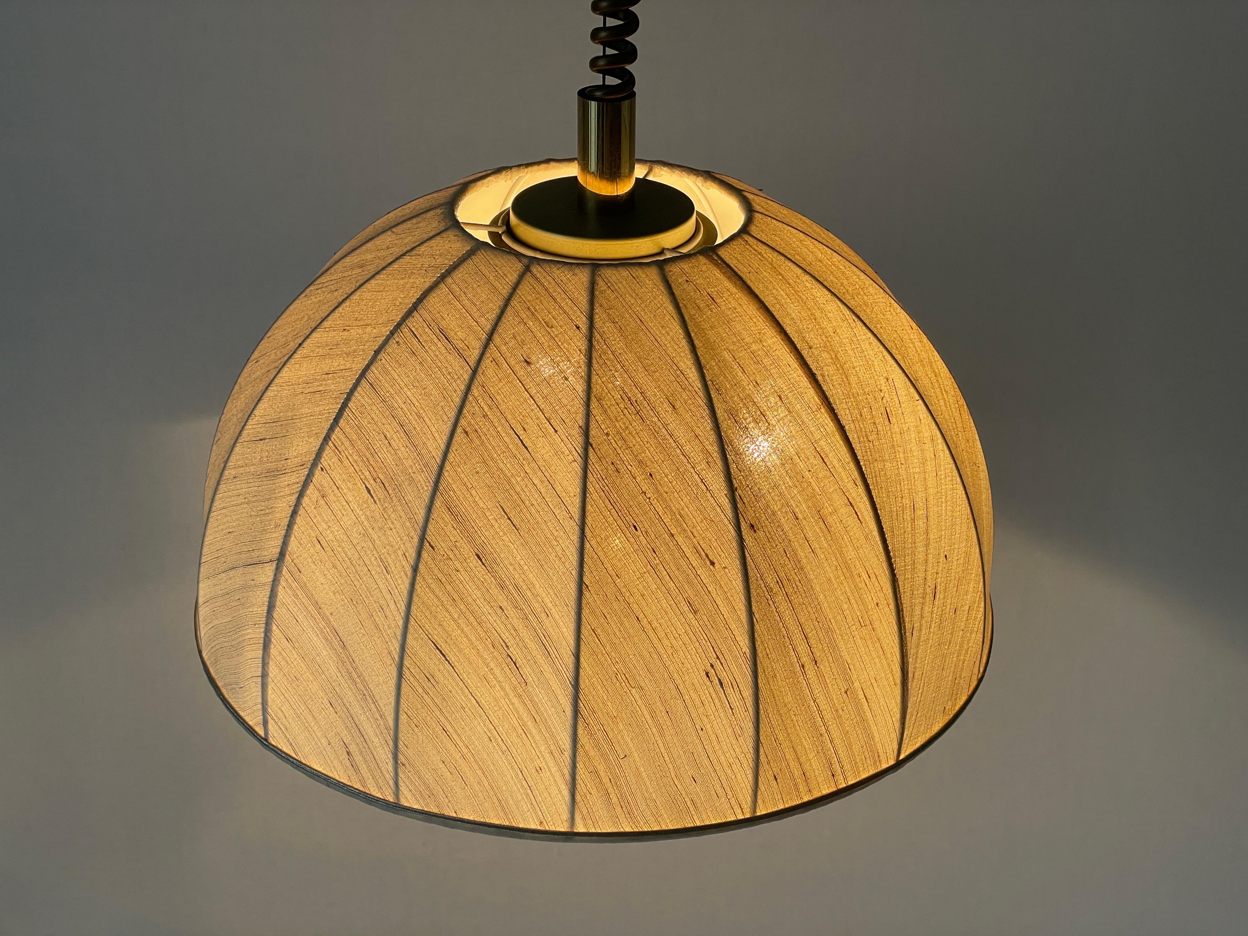 Fabric and Brass 3 socket Adjustable Shade Pendant Lamp by WKR, 1970s, Germany For Sale 8