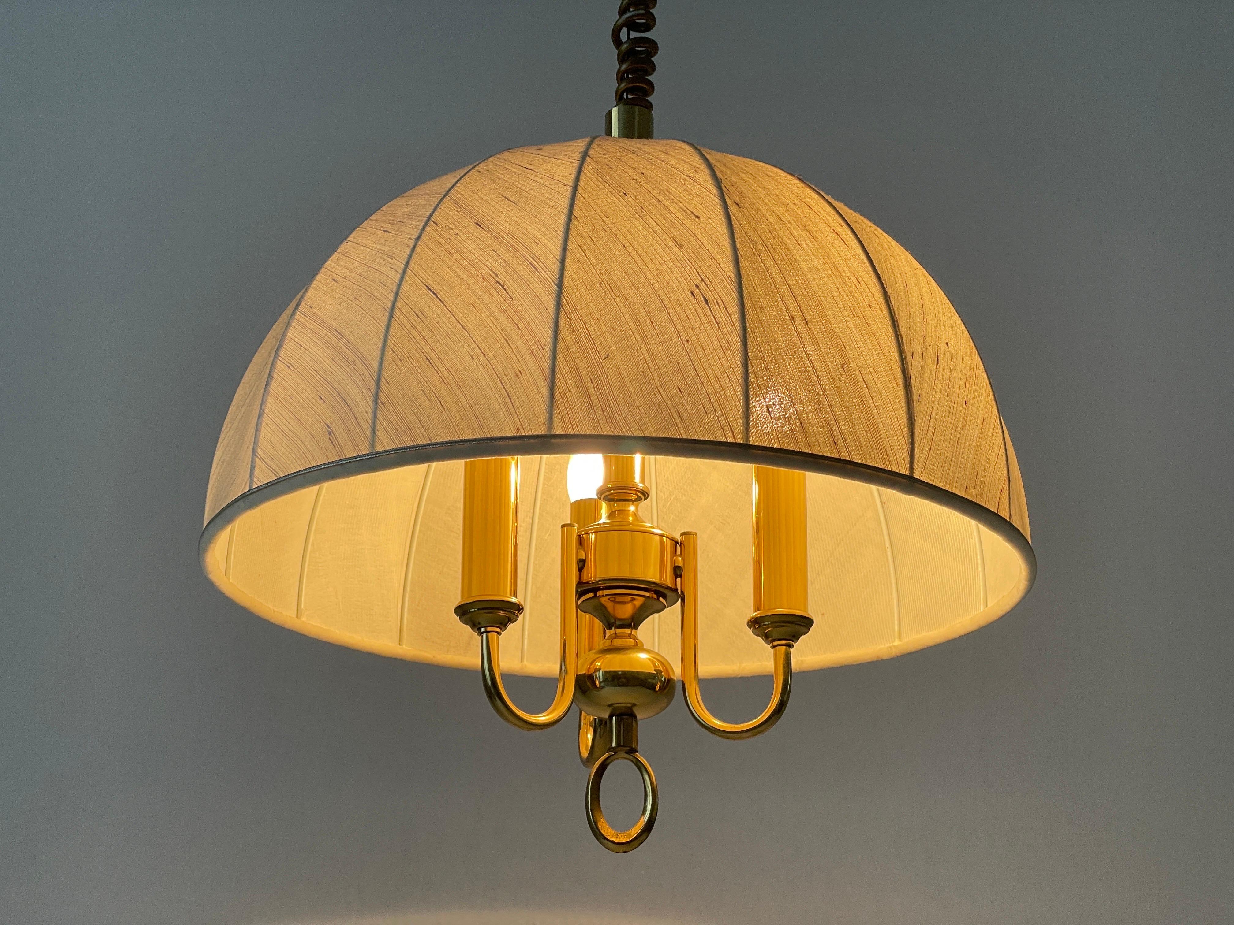 Fabric and Brass 3 socket Adjustable Shade Pendant Lamp by WKR, 1970s, Germany For Sale 11