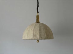 Lámpara colgante de tela y latón de 3 casquillos con pantalla ajustable de WKR, años 70, Alemania