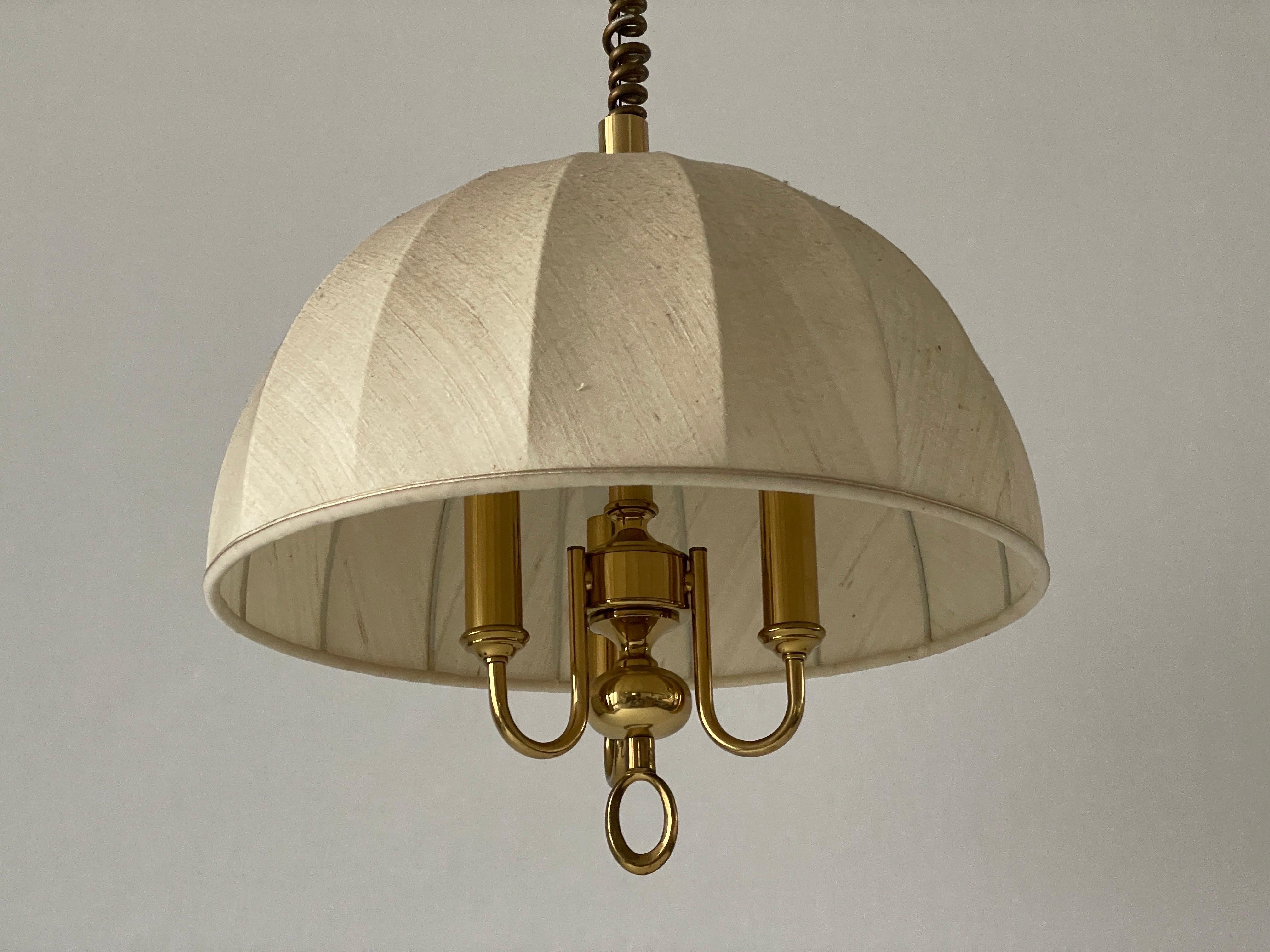 Mid-Century Modern Fabric and Brass 3 socket Adjustable Shade Pendant Lamp by WKR, 1970s, Germany For Sale