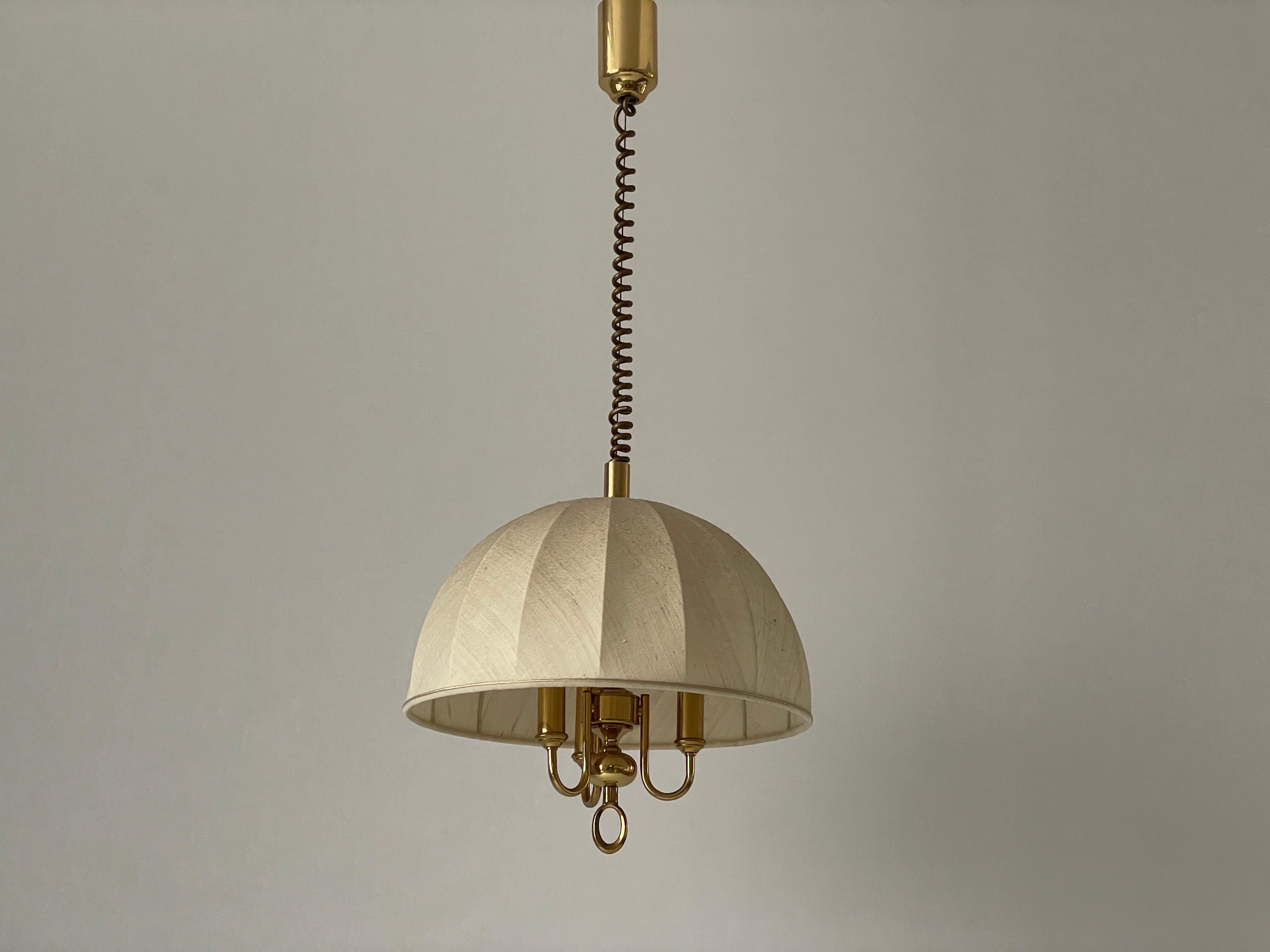 Fabric and Brass 3 socket Adjustable Shade Pendant Lamp by WKR, 1970s, Germany In Excellent Condition For Sale In Hagenbach, DE