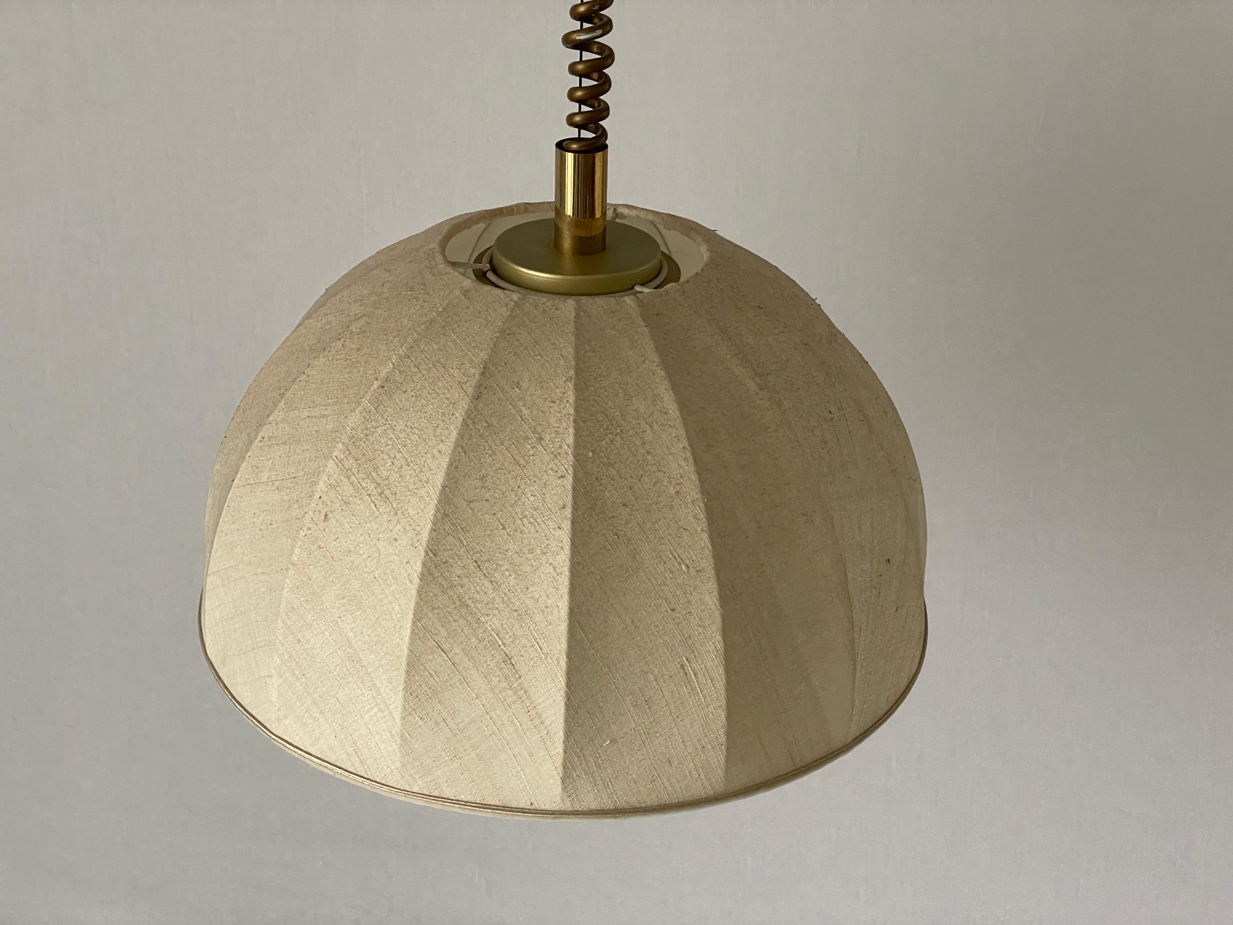 Fabric and Brass 3 socket Adjustable Shade Pendant Lamp by WKR, 1970s, Germany For Sale 1