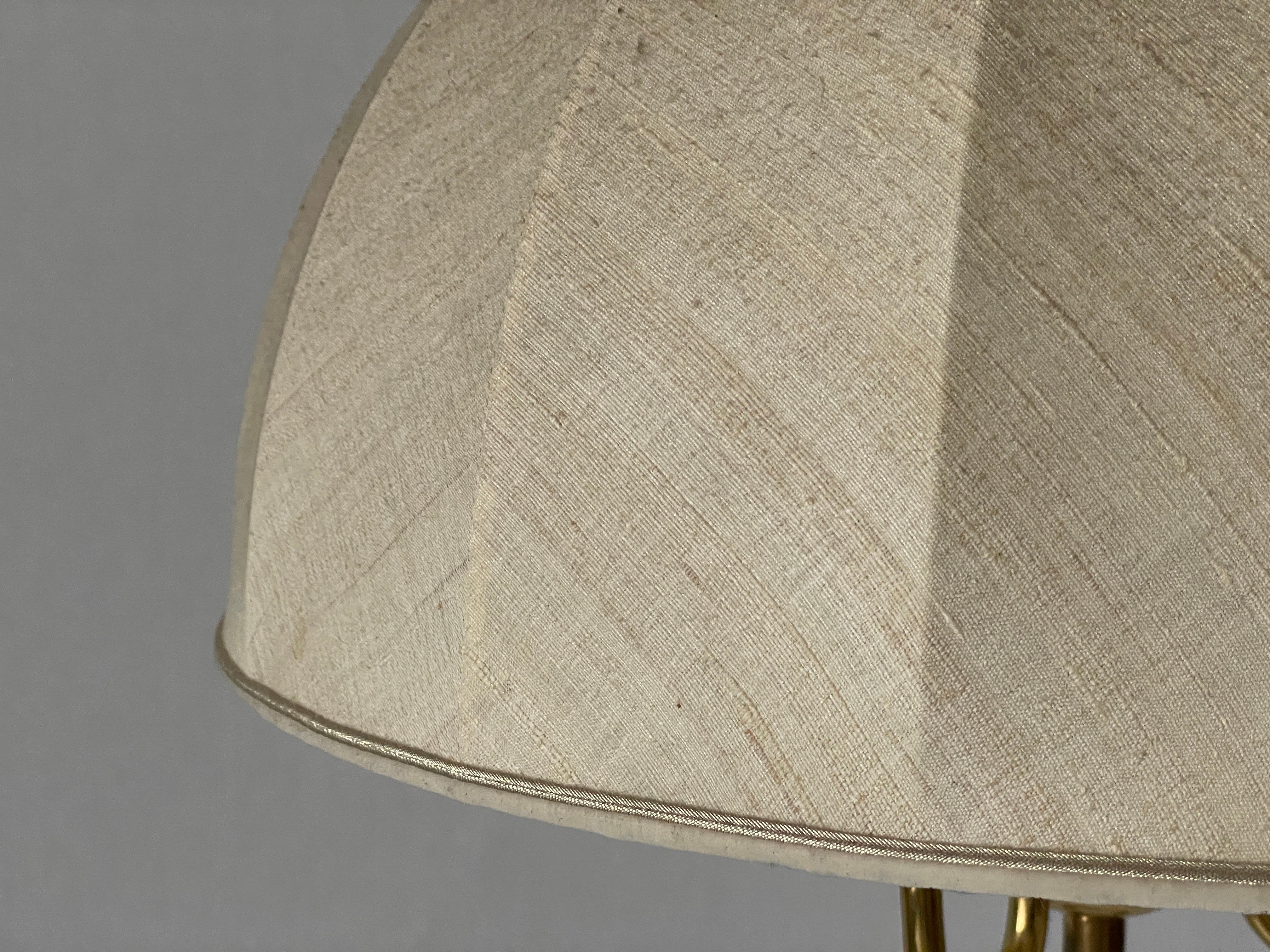 Fabric and Brass 3 socket Adjustable Shade Pendant Lamp by WKR, 1970s, Germany For Sale 4