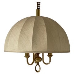 Lampe à suspension réglable à 3 douilles en tissu et laiton de WKR, 1970, Allemagne