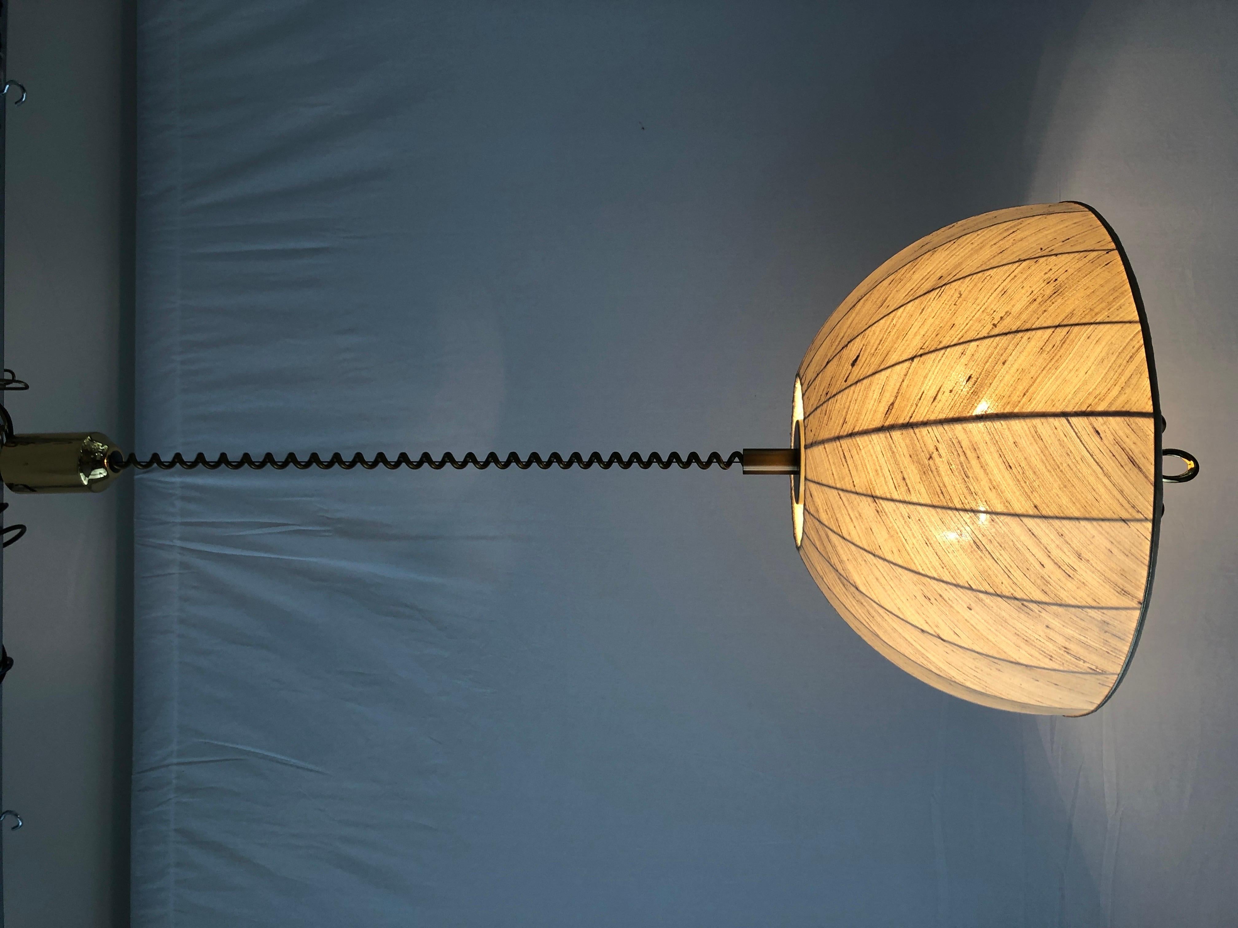 Fabric and Brass 5 socket Adjustable Shade Pendant Lamp by WKR, 1970s, Germany 6