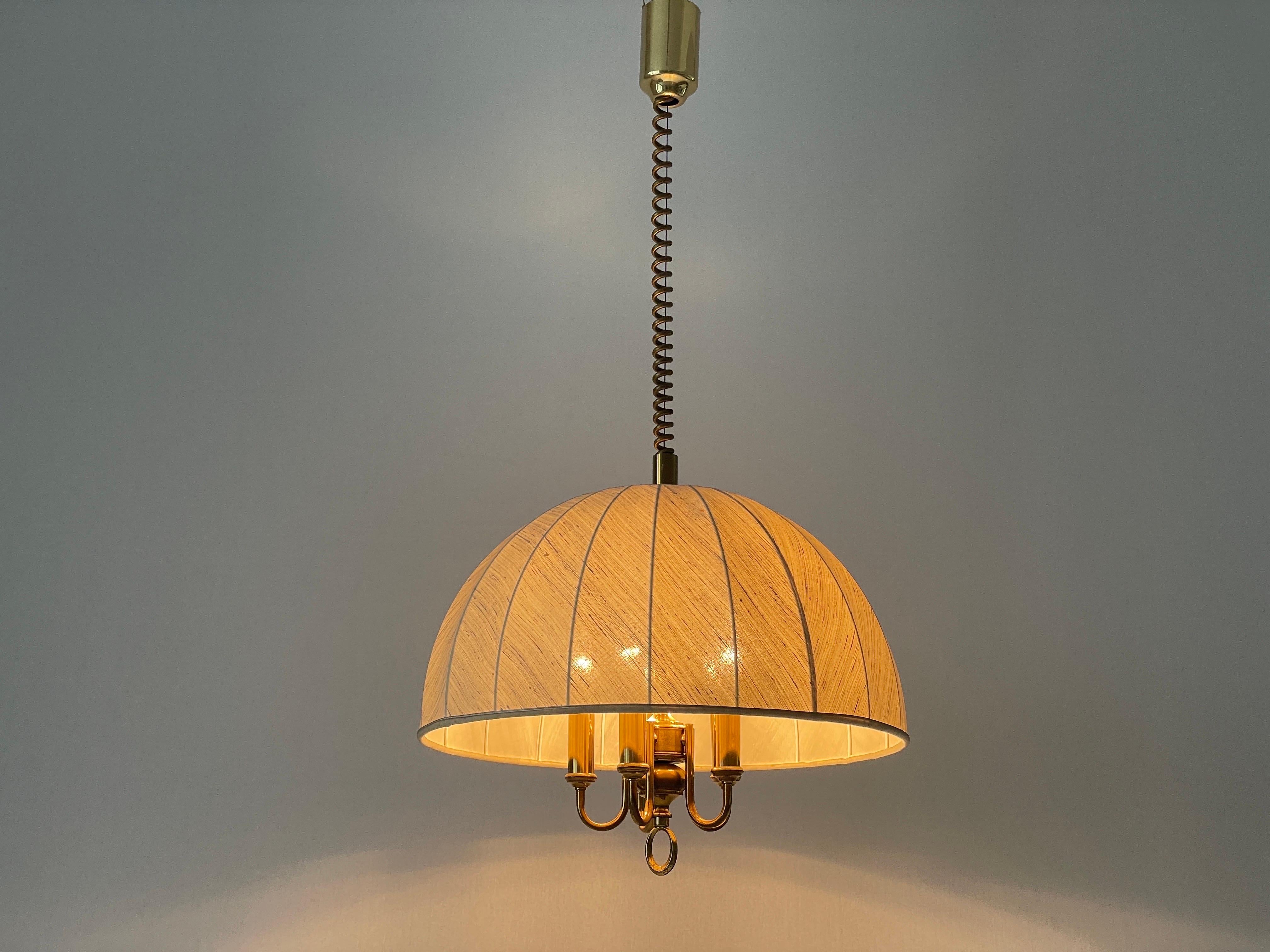 Fabric and Brass 5 socket Adjustable Shade Pendant Lamp by WKR, 1970s, Germany For Sale 6