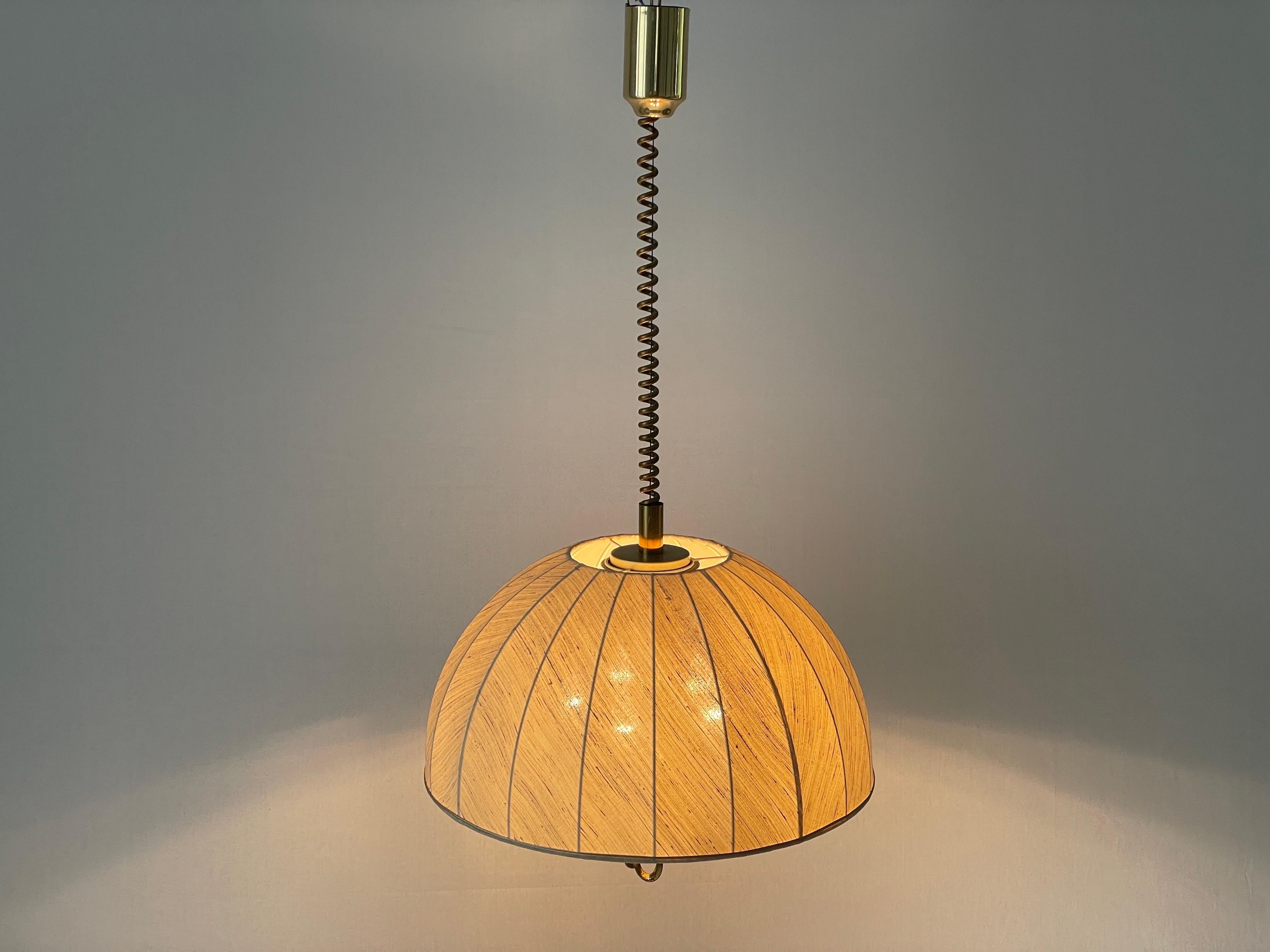 Fabric and Brass 5 socket Adjustable Shade Pendant Lamp by WKR, 1970s, Germany For Sale 7
