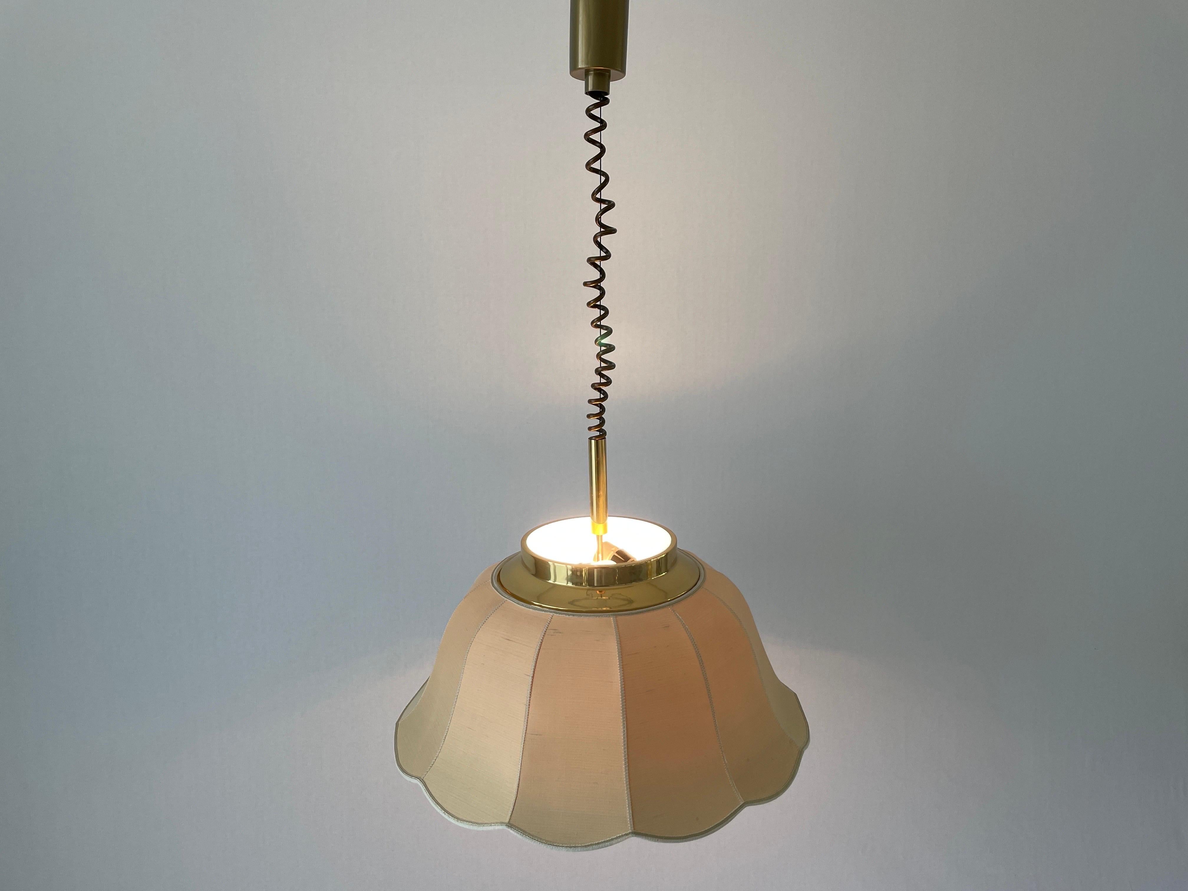 Fabric and Brass 5 socket Adjustable Shade Pendant Lamp by WKR, 1970s, Germany For Sale 7