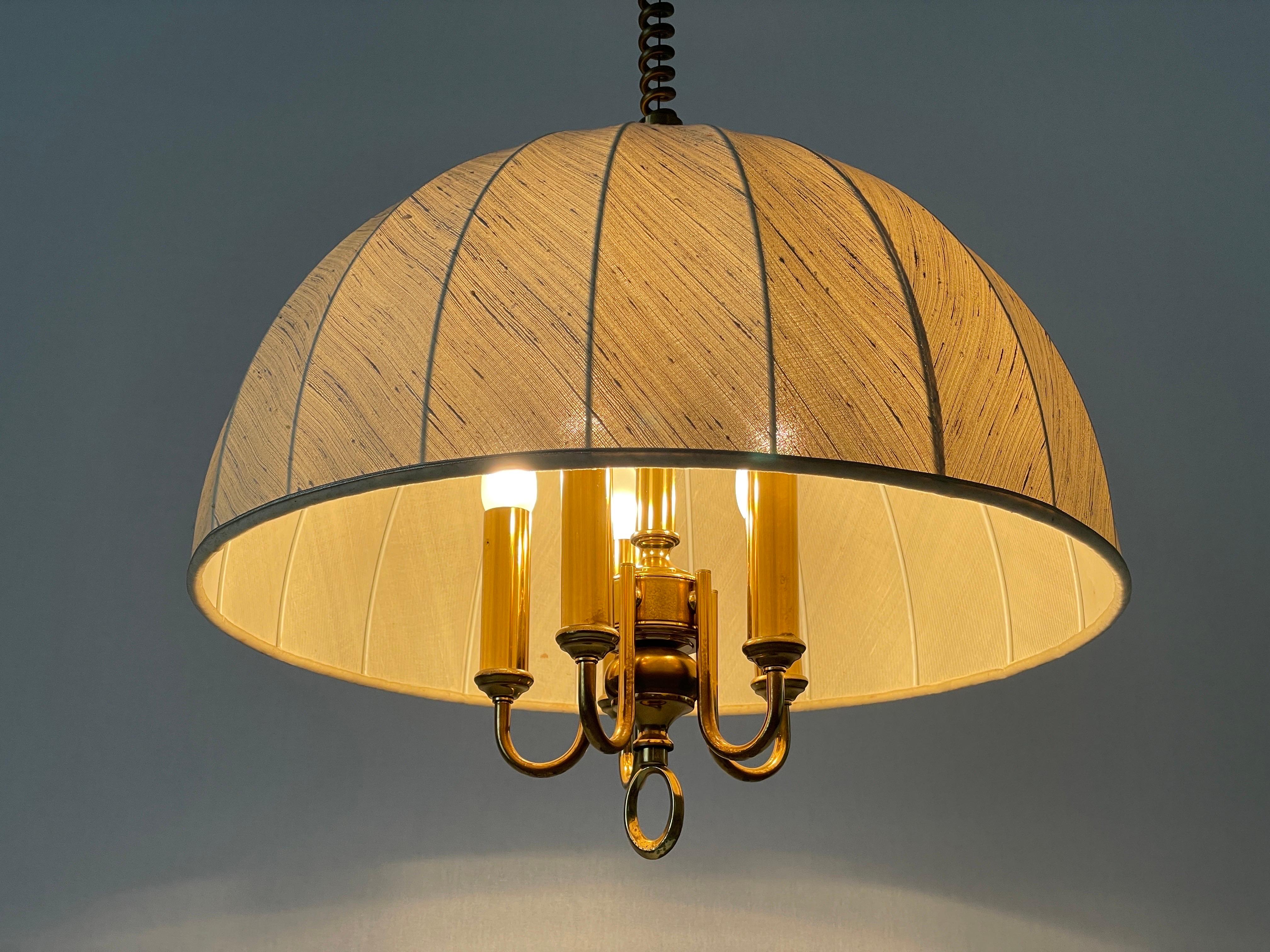 Fabric and Brass 5 socket Adjustable Shade Pendant Lamp by WKR, 1970s, Germany For Sale 8
