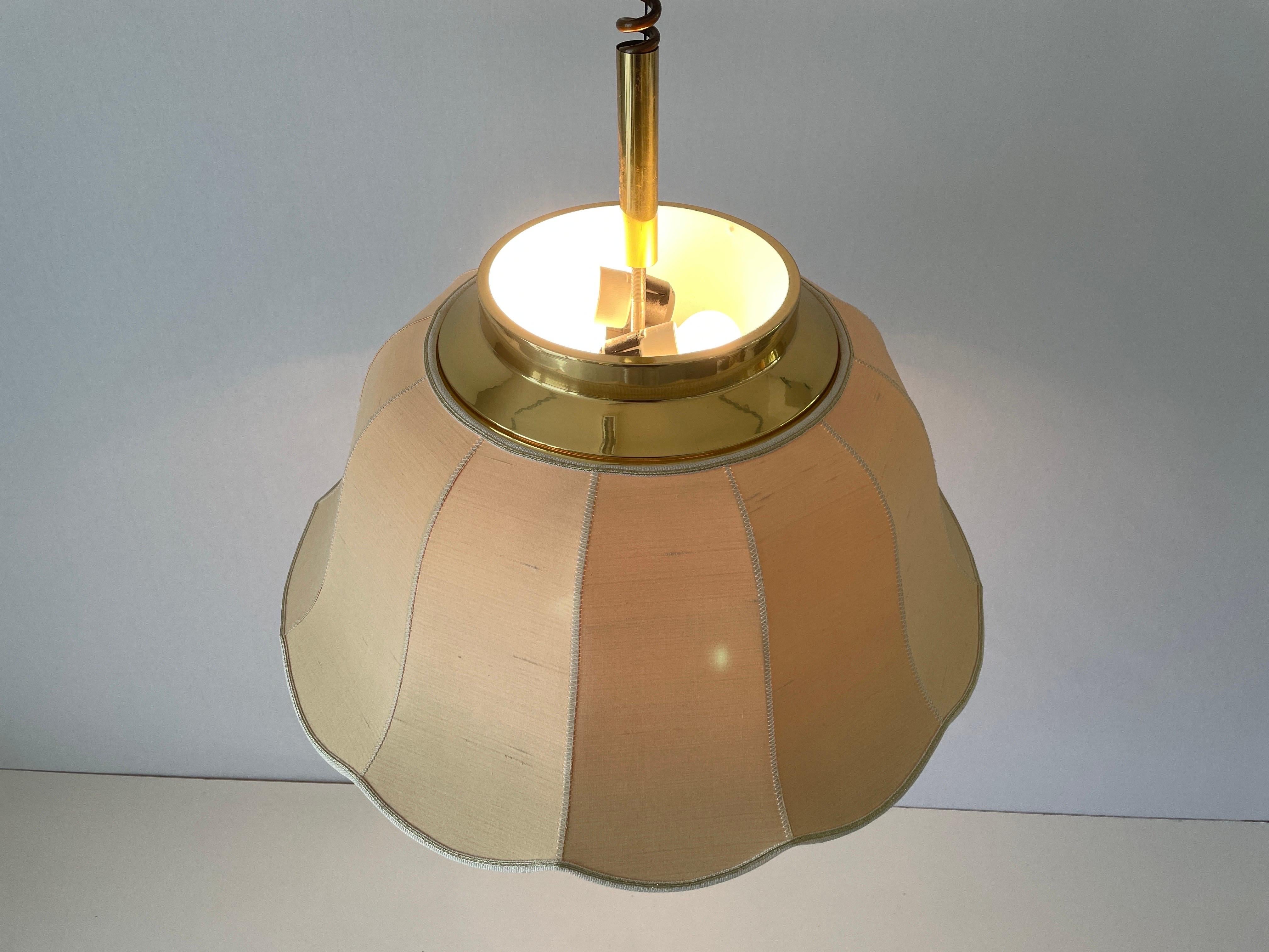 Fabric and Brass 5 socket Adjustable Shade Pendant Lamp by WKR, 1970s, Germany For Sale 9