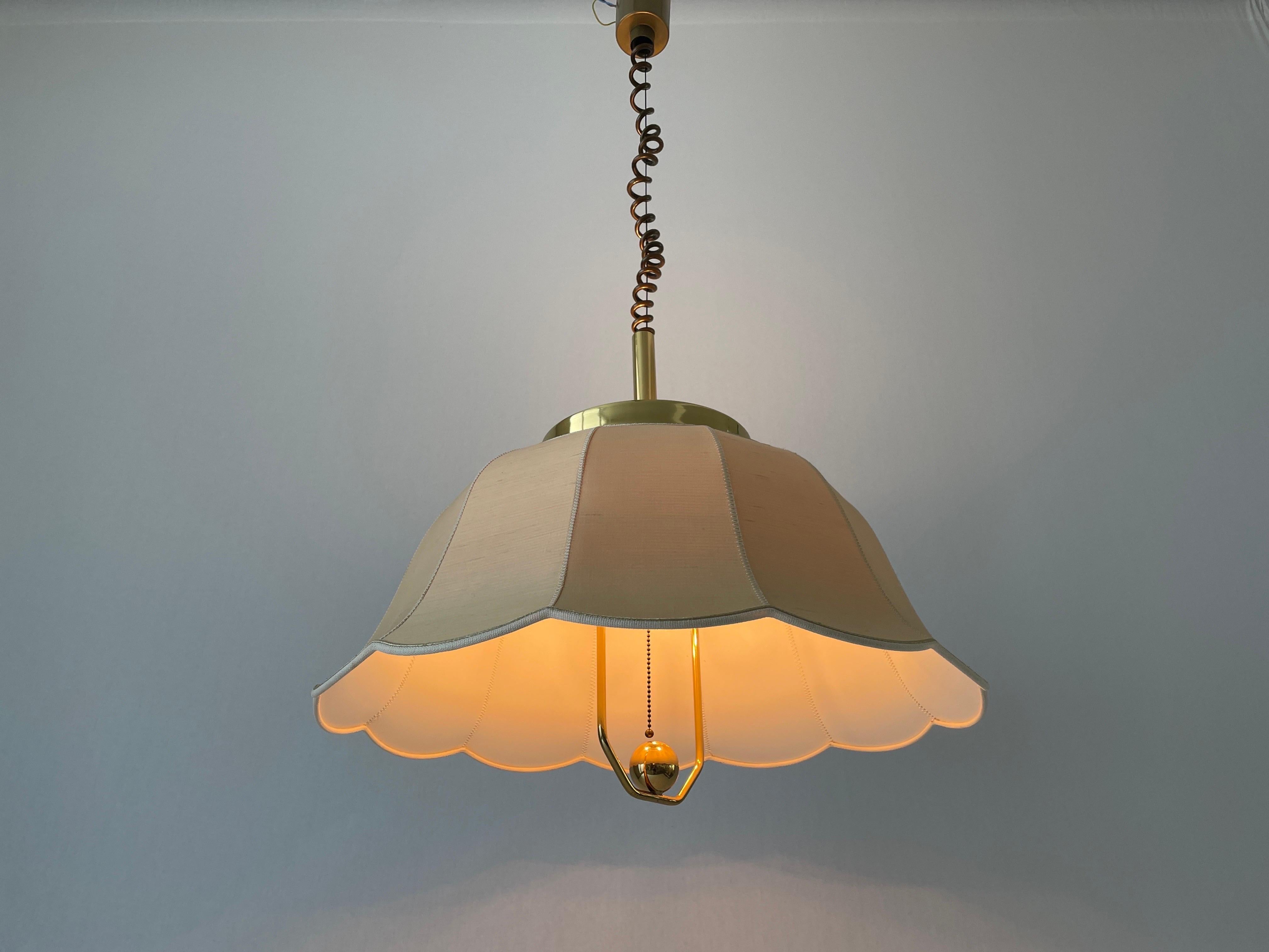 Fabric and Brass 5 socket Adjustable Shade Pendant Lamp by WKR, 1970s, Germany For Sale 11