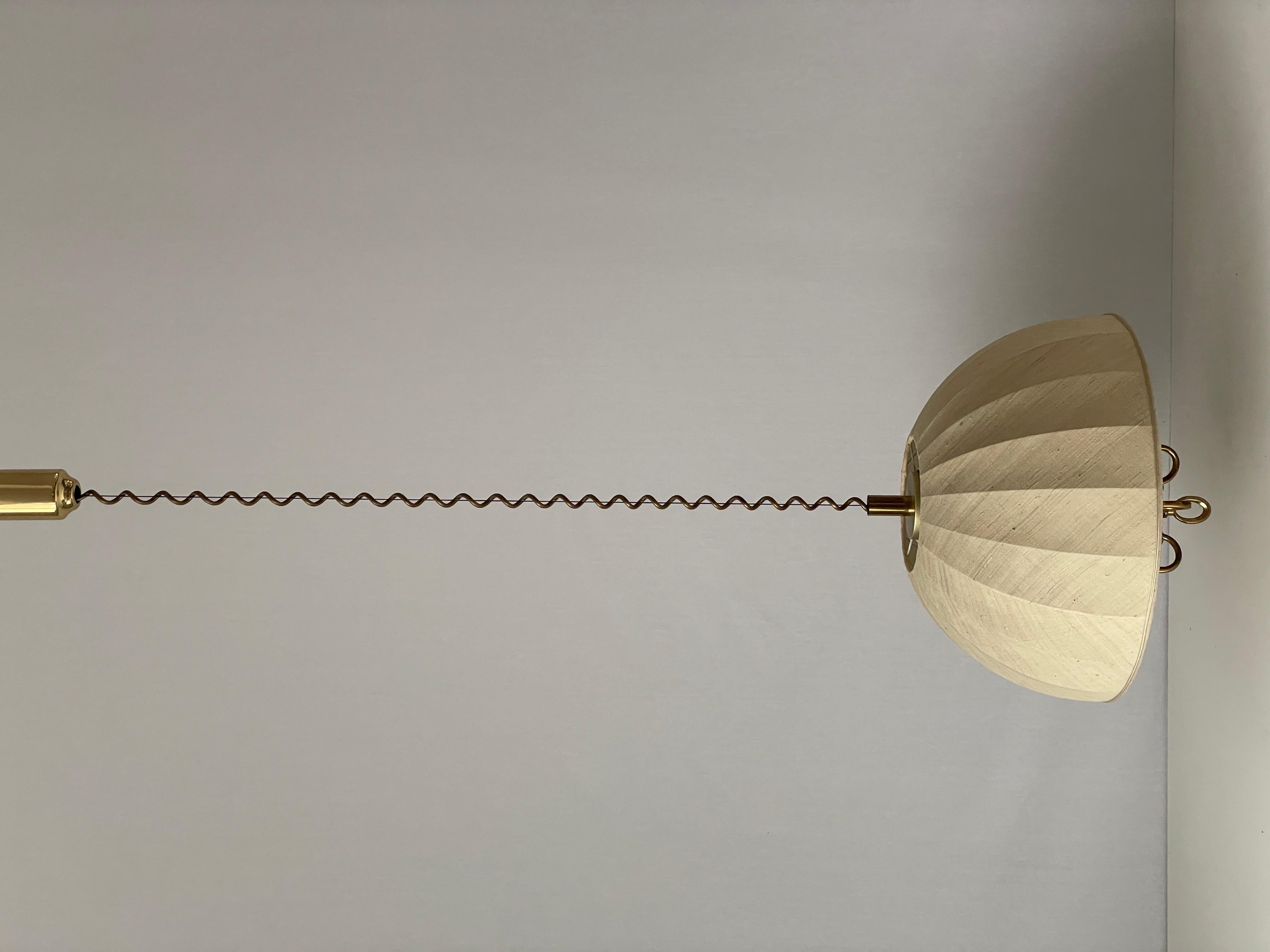 Fabric and Brass 5 socket Adjustable Shade Pendant Lamp by WKR, 1970s, Germany For Sale 12
