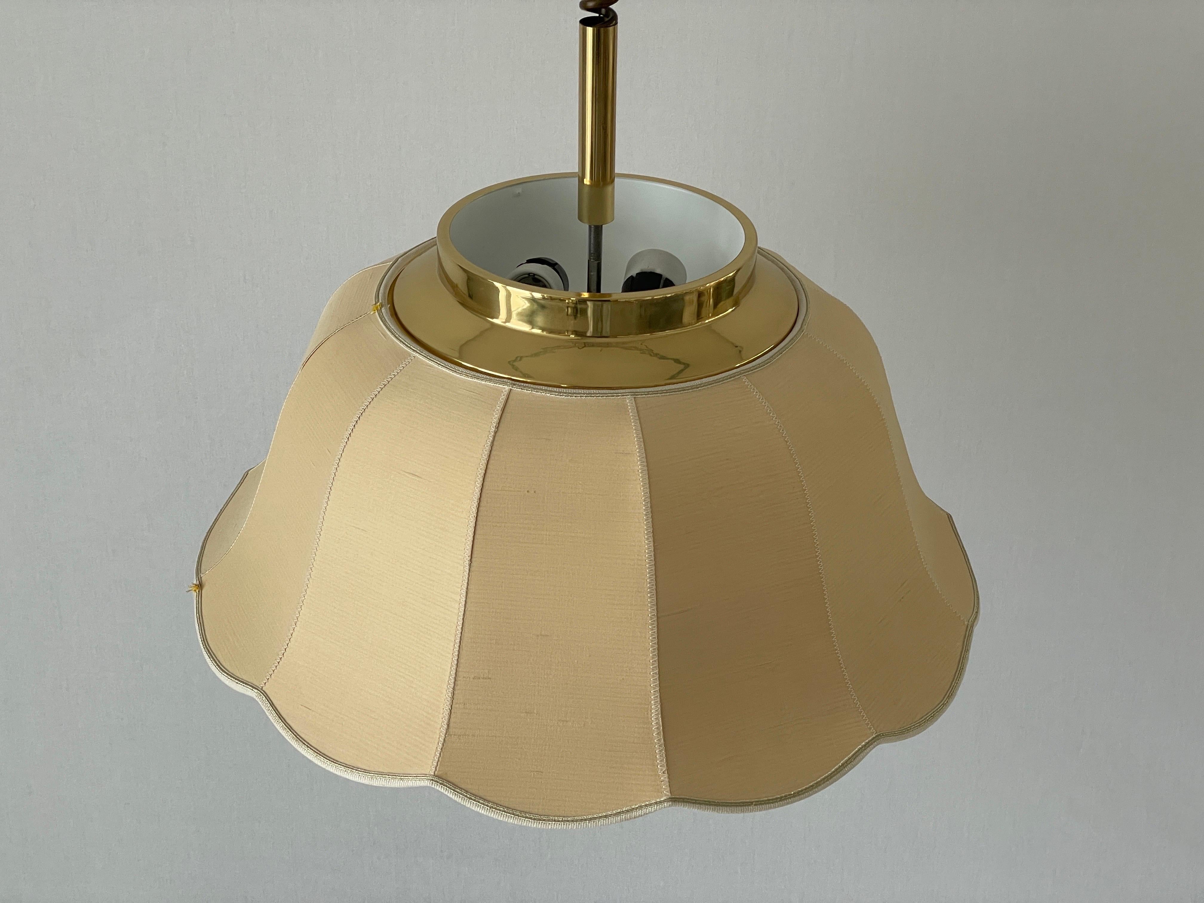 Mid-Century Modern Fabric and Brass 5 socket Adjustable Shade Pendant Lamp by WKR, 1970s, Germany For Sale
