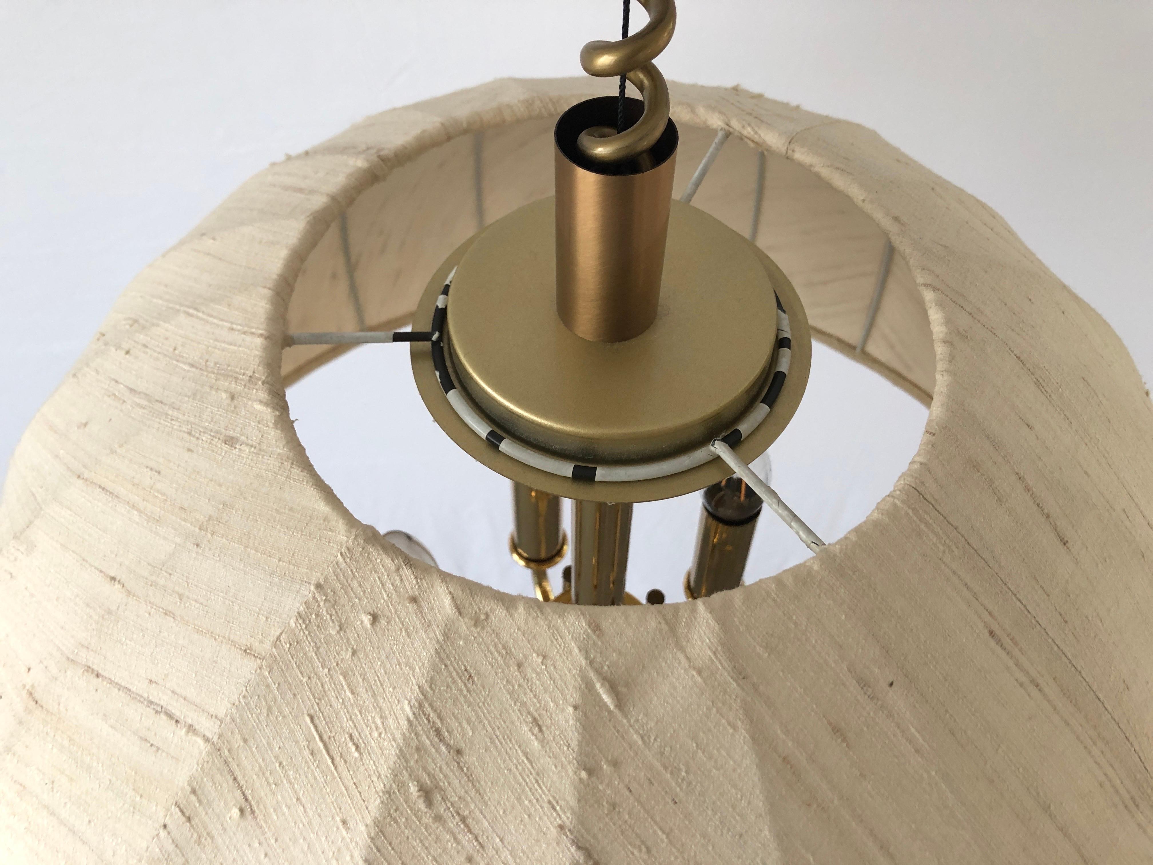 Late 20th Century Fabric and Brass 5 socket Adjustable Shade Pendant Lamp by WKR, 1970s, Germany
