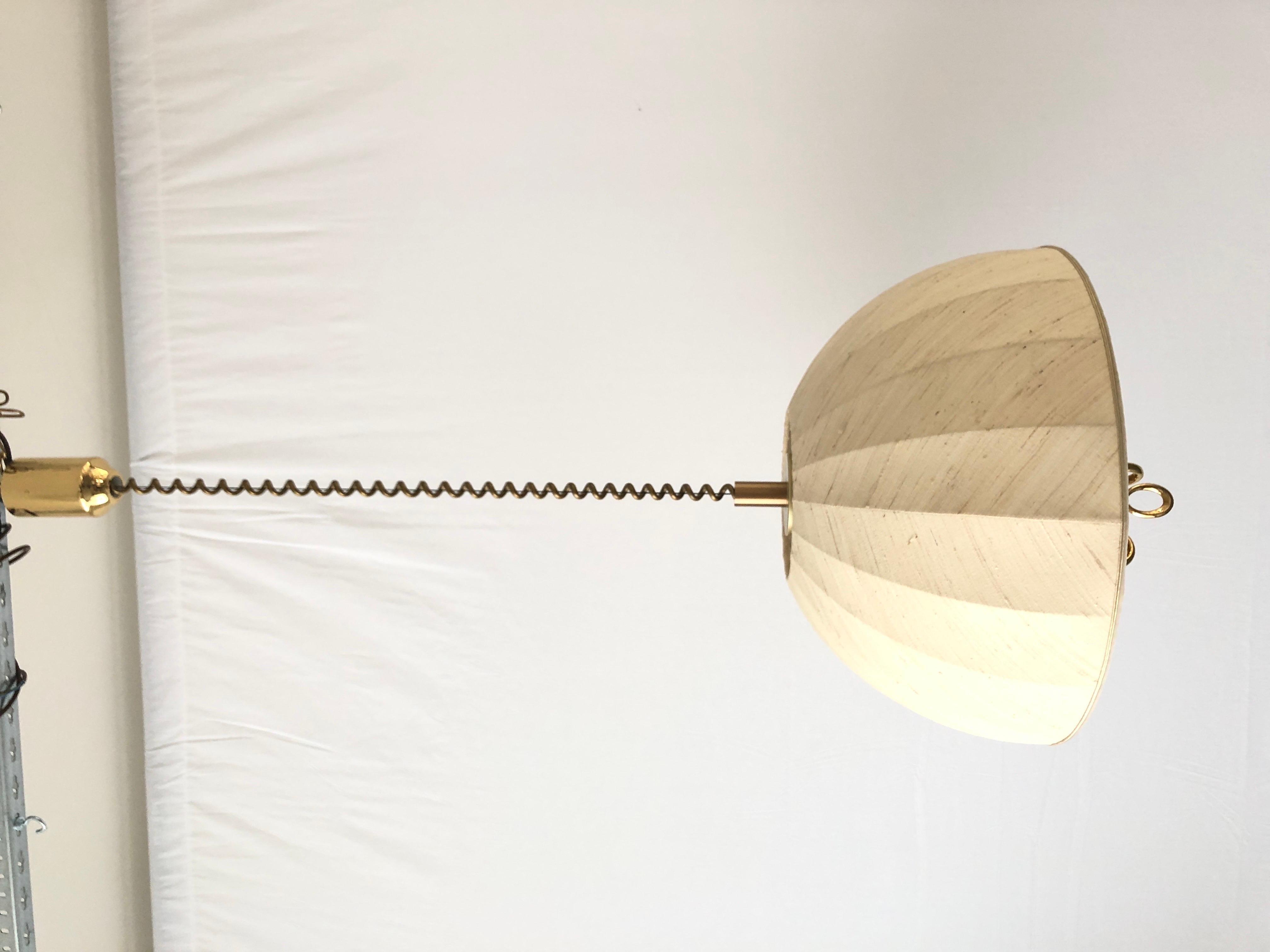 Fabric and Brass 5 socket Adjustable Shade Pendant Lamp by WKR, 1970s, Germany 2