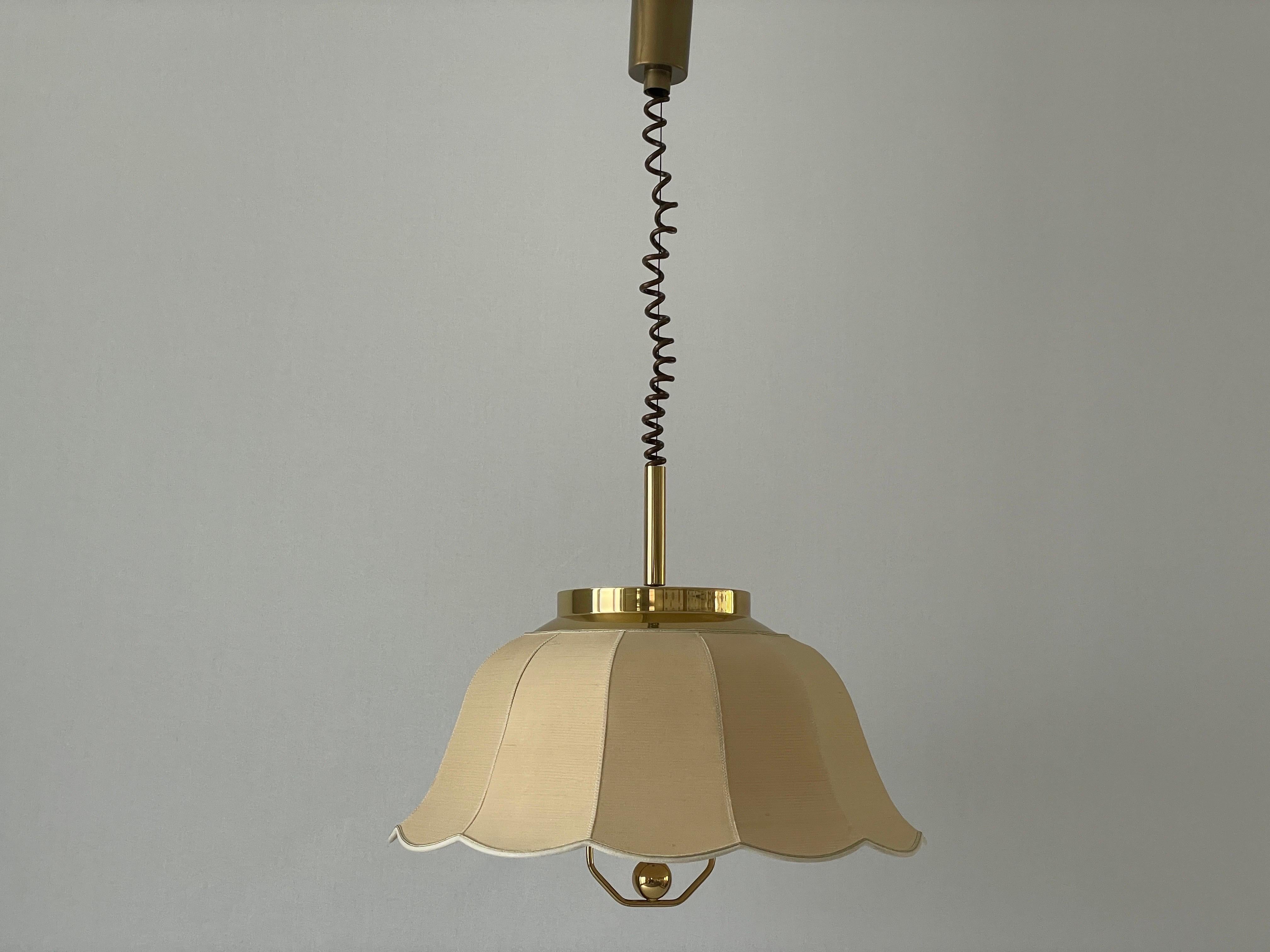 Fabric and Brass 5 socket Adjustable Shade Pendant Lamp by WKR, 1970s, Germany For Sale 2