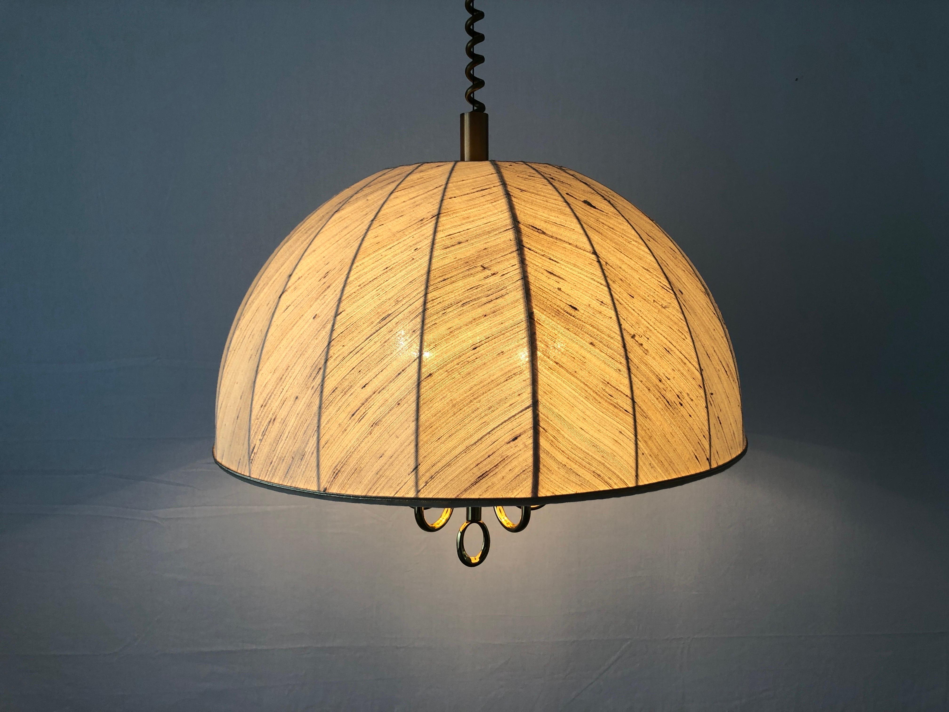 Fabric and Brass 5 socket Adjustable Shade Pendant Lamp by WKR, 1970s, Germany 3