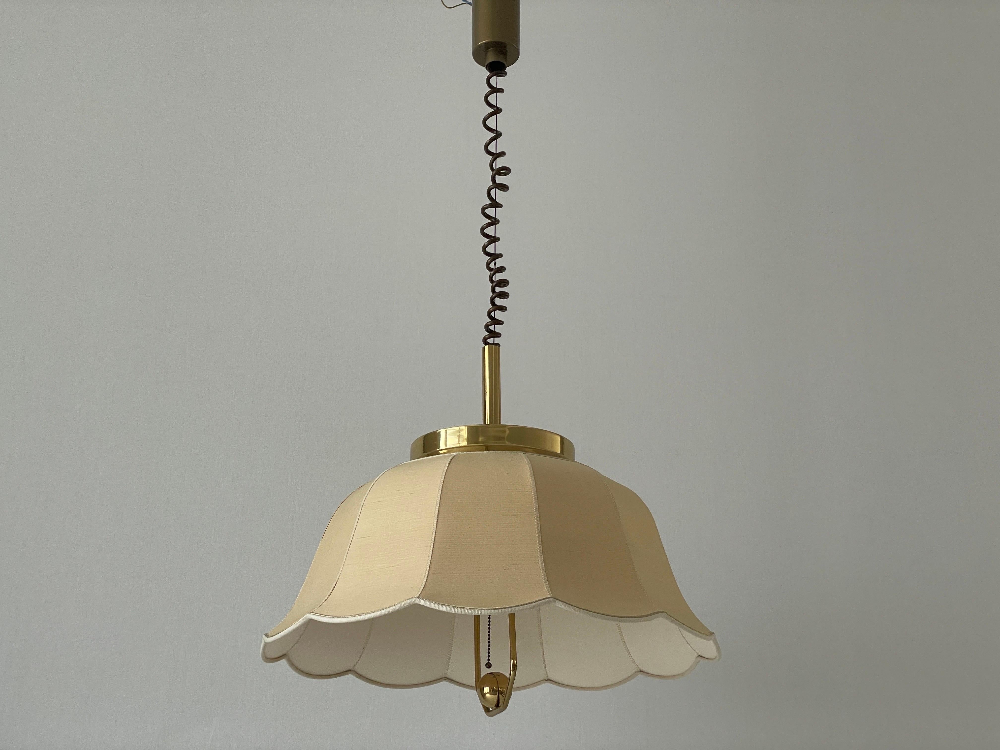 Fabric and Brass 5 socket Adjustable Shade Pendant Lamp by WKR, 1970s, Germany For Sale 3