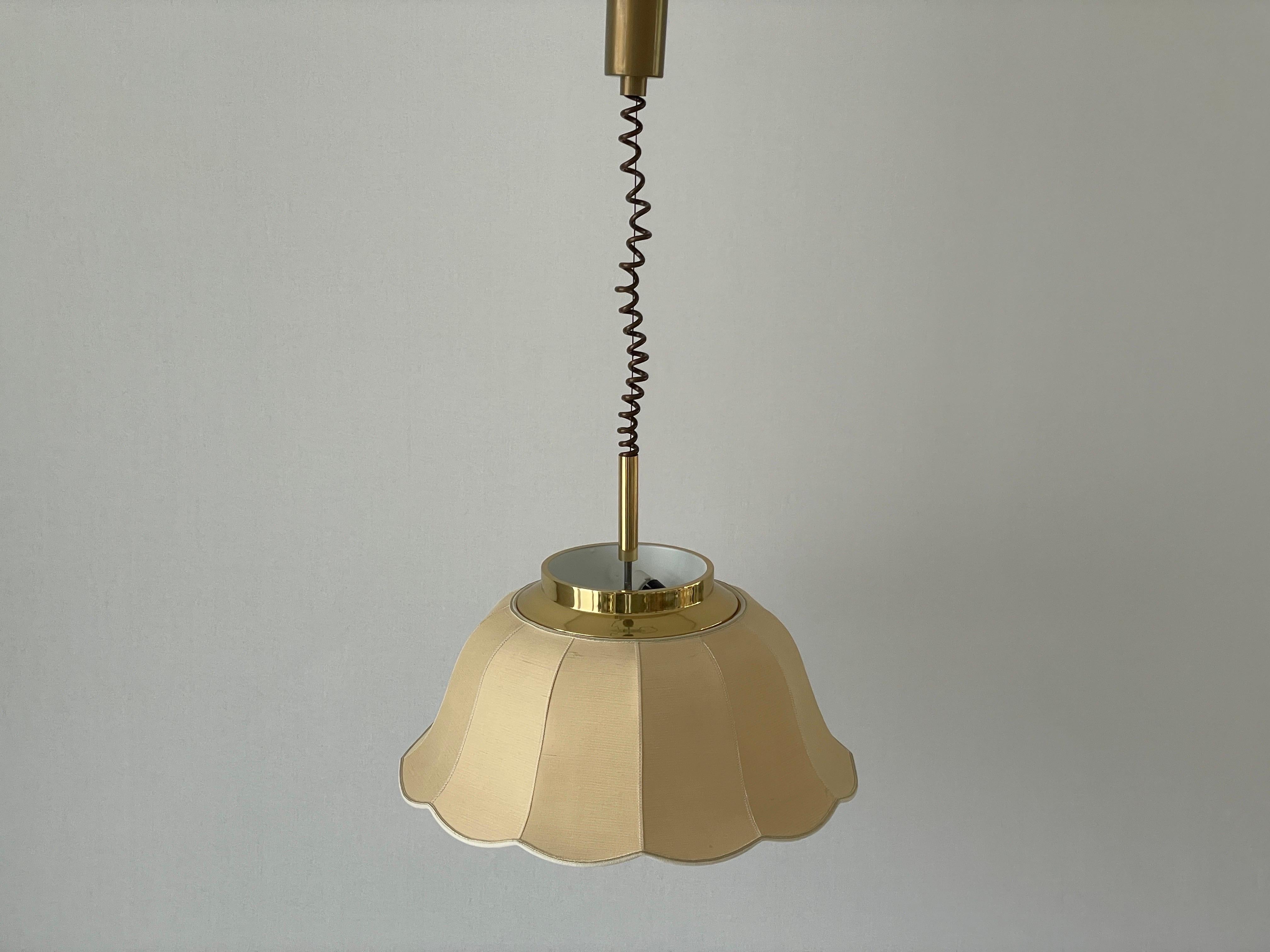 Fabric and Brass 5 socket Adjustable Shade Pendant Lamp by WKR, 1970s, Germany For Sale 4