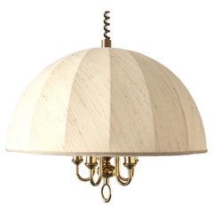 Lampada a sospensione con paralume regolabile a 5 prese in tessuto e ottone di WKR, anni '70, Germania