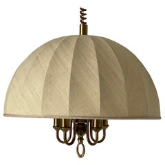 Lampe à suspension réglable à 5 douilles en tissu et laiton de WKR, 1970, Allemagne