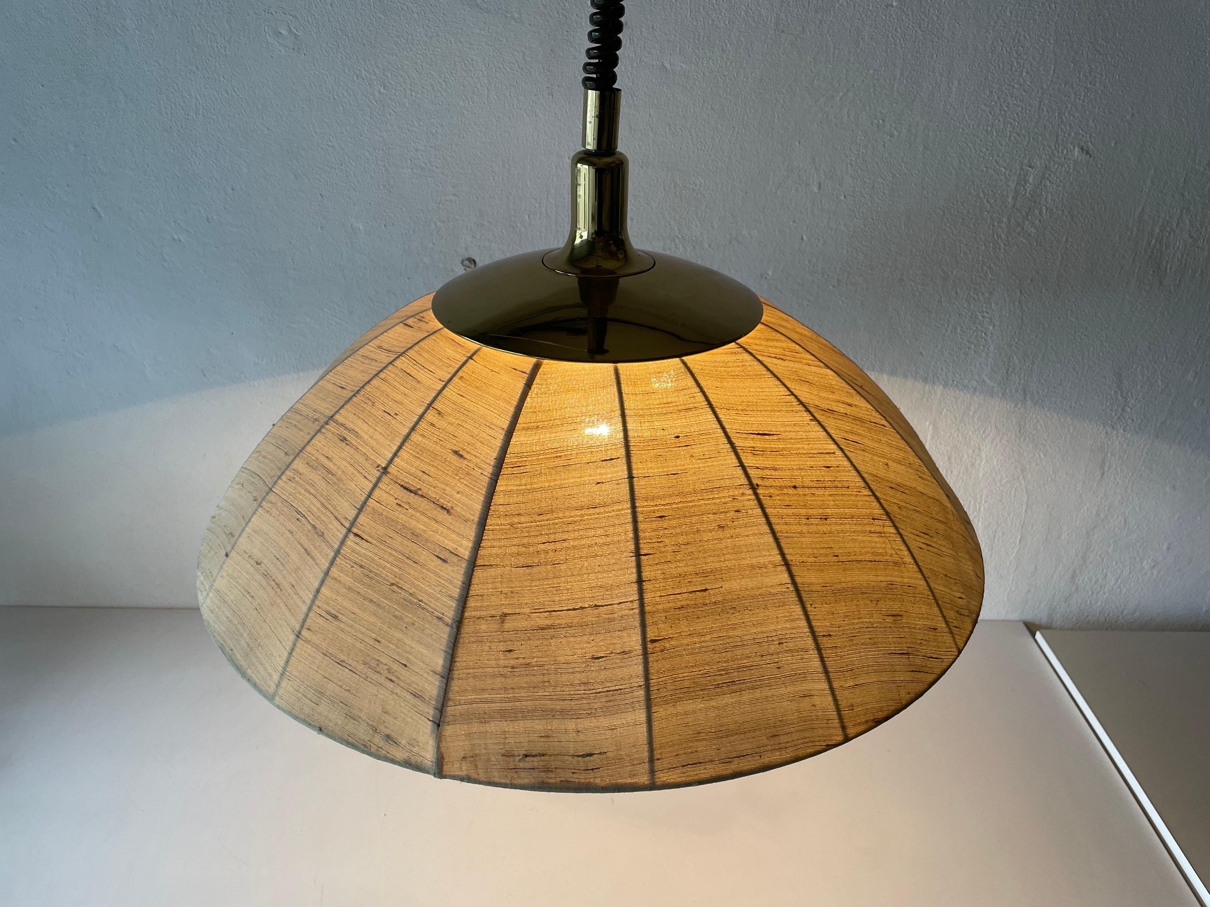 Fabric and Brass Adjustable Large Pendant Lamp by WKR, 1970s, Germany 5