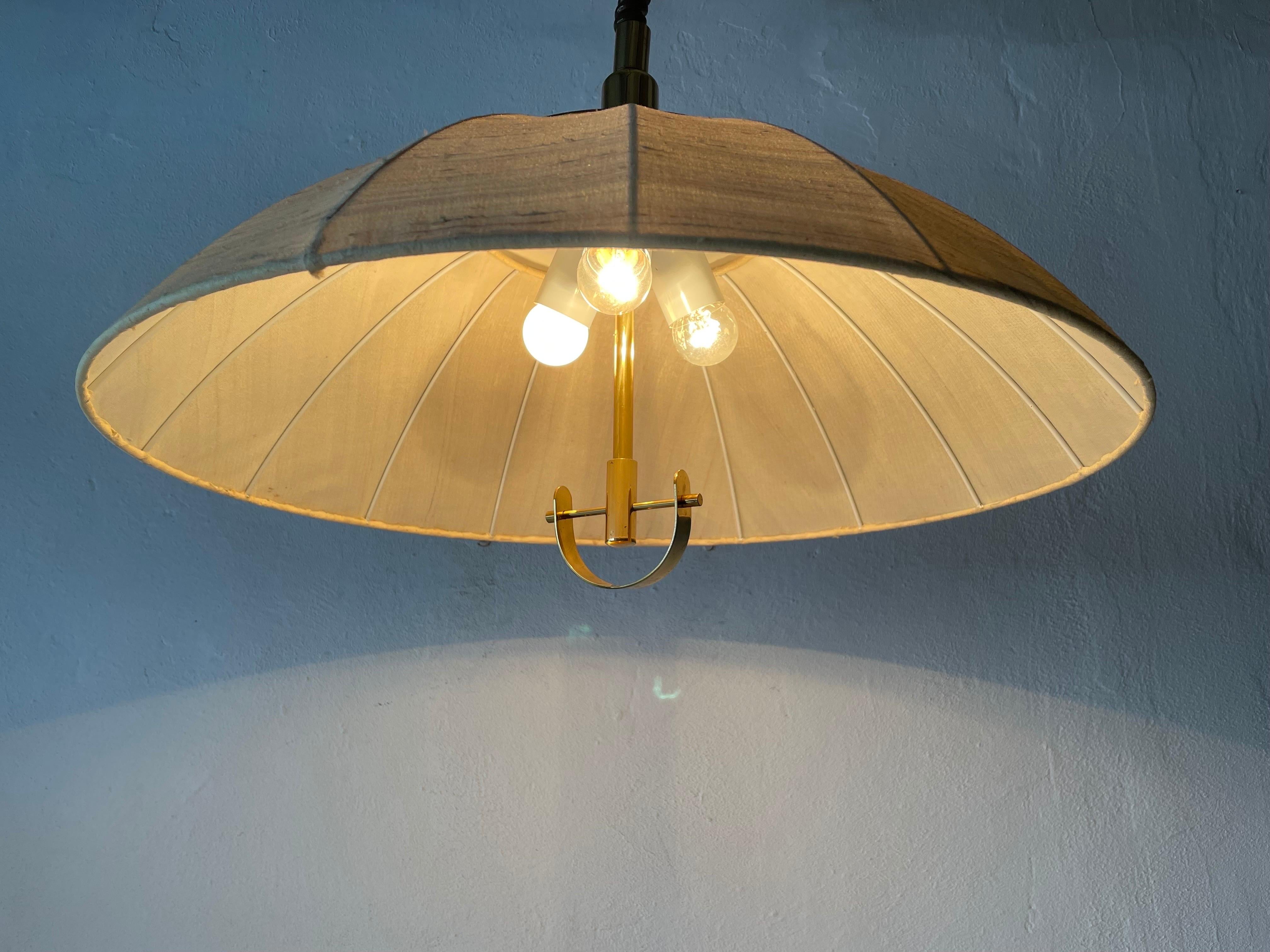 Fabric and Brass Adjustable Large Pendant Lamp by WKR, 1970s, Germany 9