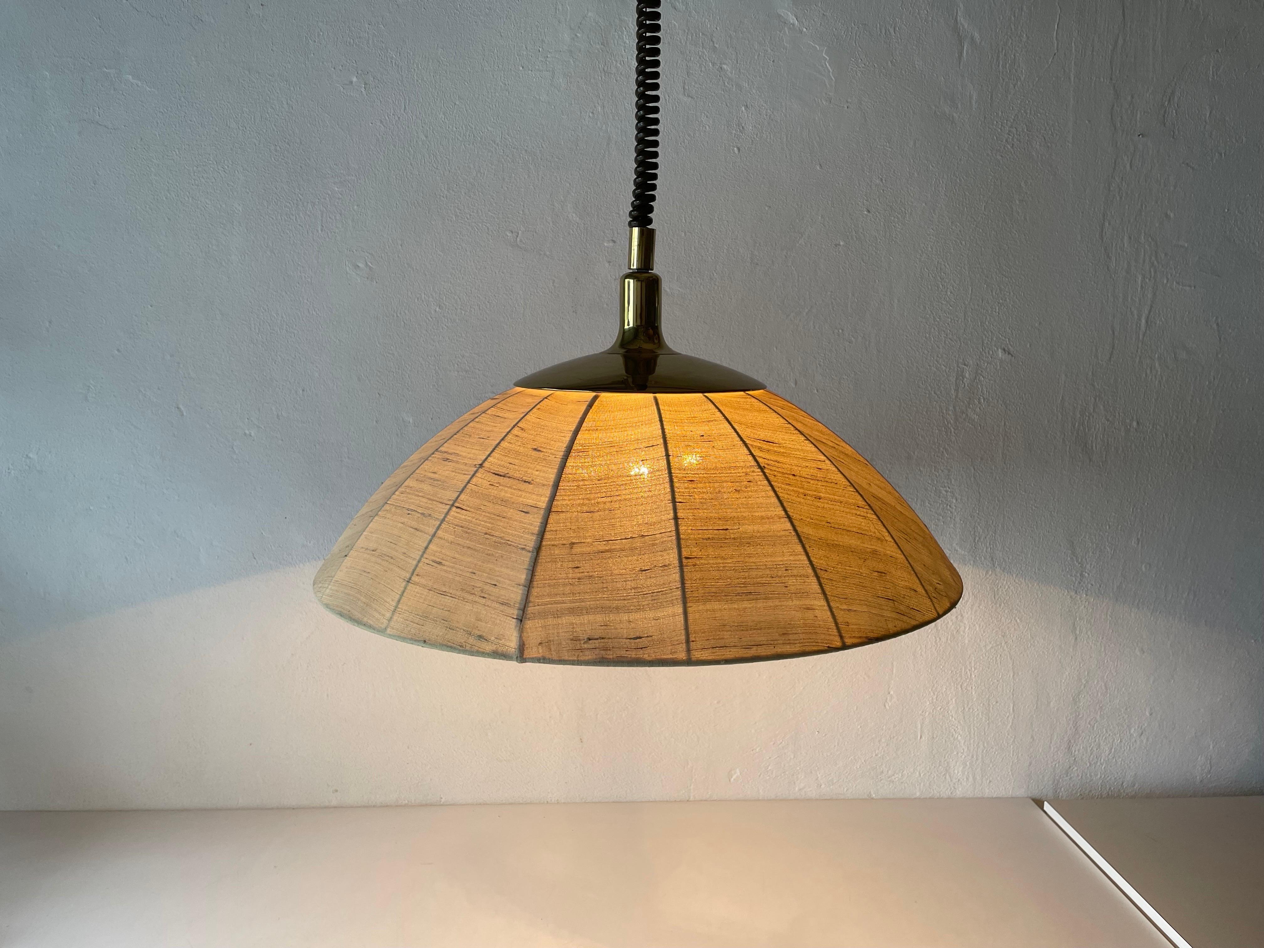 Fabric and Brass Adjustable Large Pendant Lamp by WKR, 1970s, Germany 10