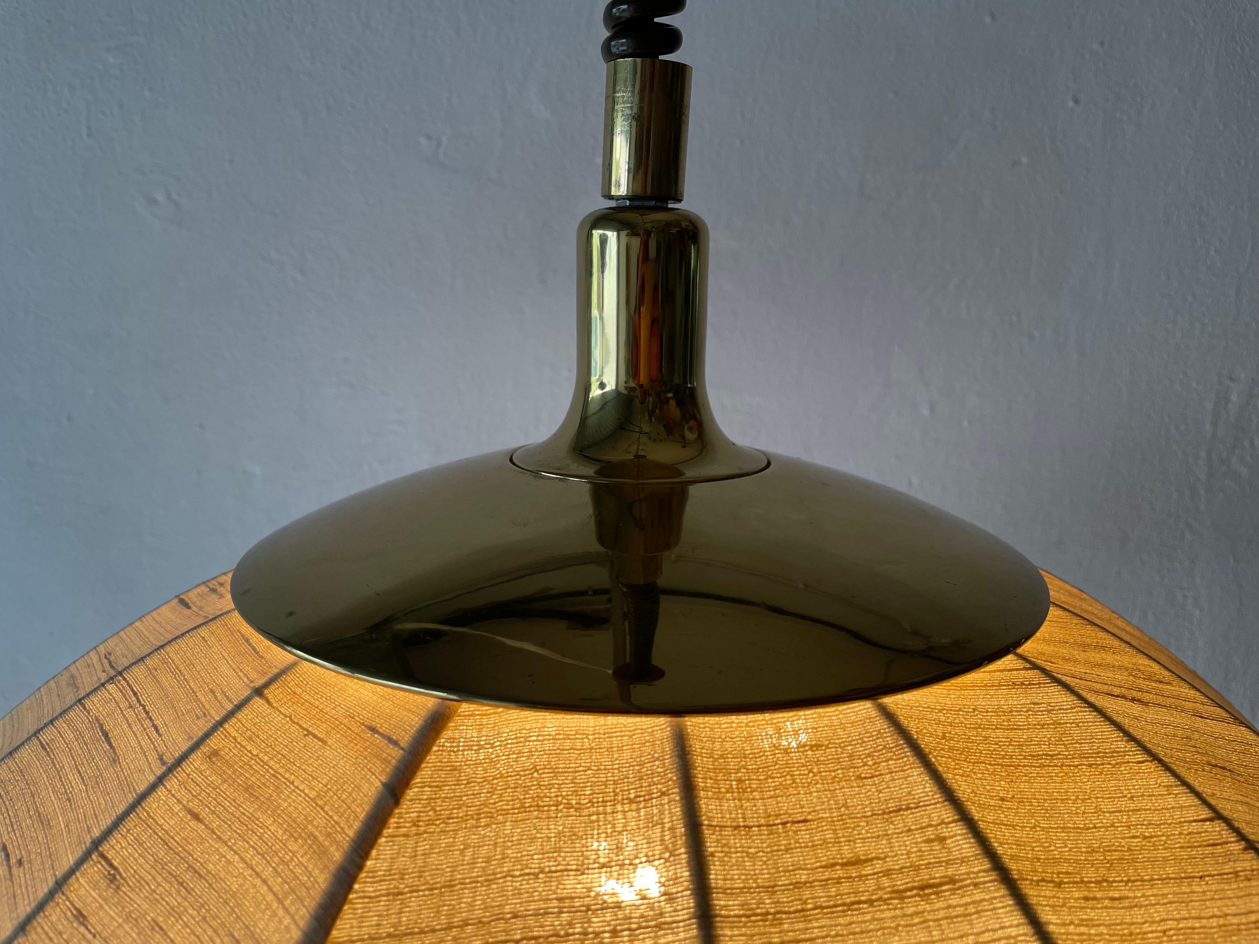 Fabric and Brass Adjustable Large Pendant Lamp by WKR, 1970s, Germany 11