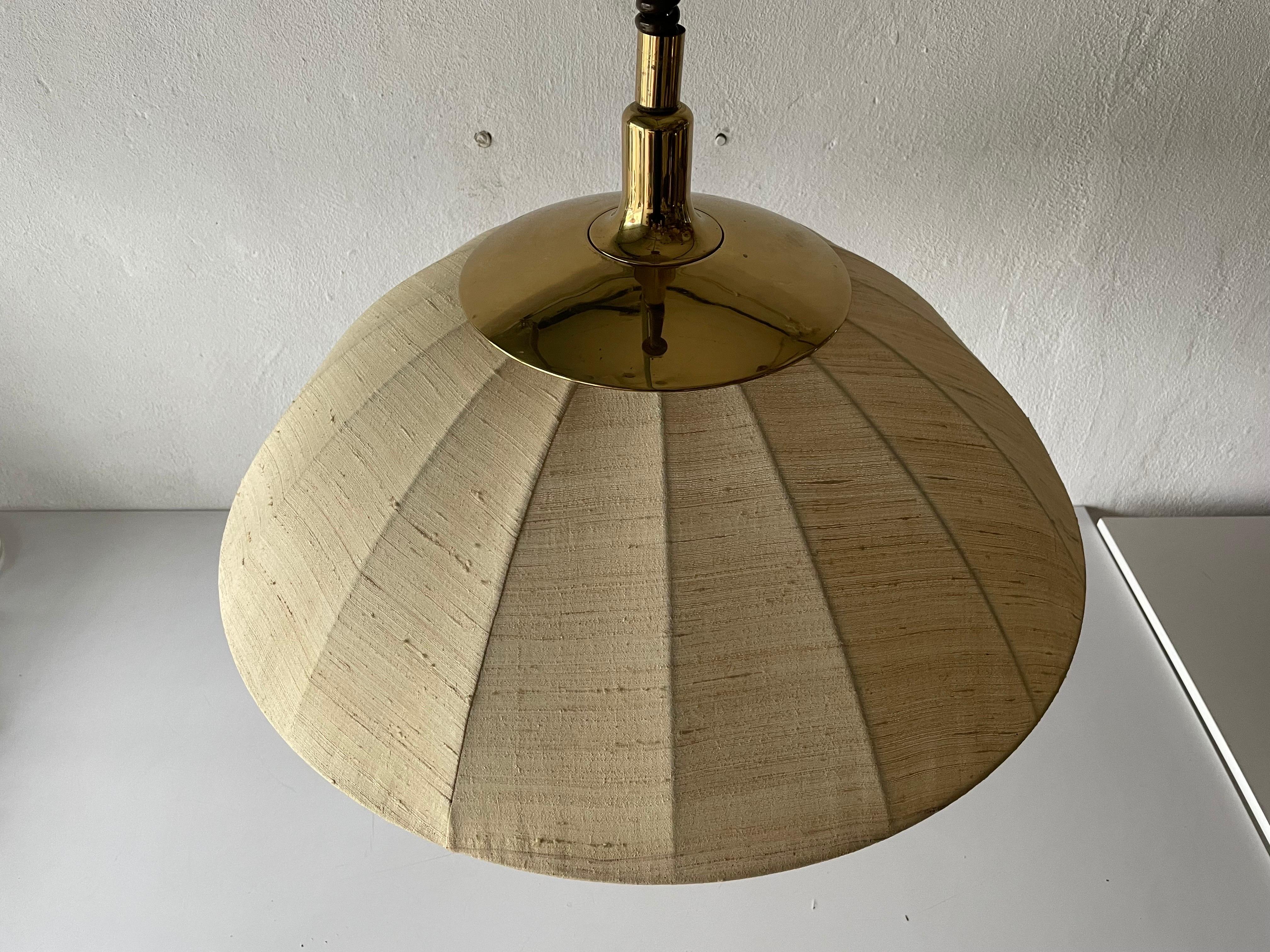 Mid-Century Modern Fabric and Brass Adjustable Large Pendant Lamp by WKR, 1970s, Germany