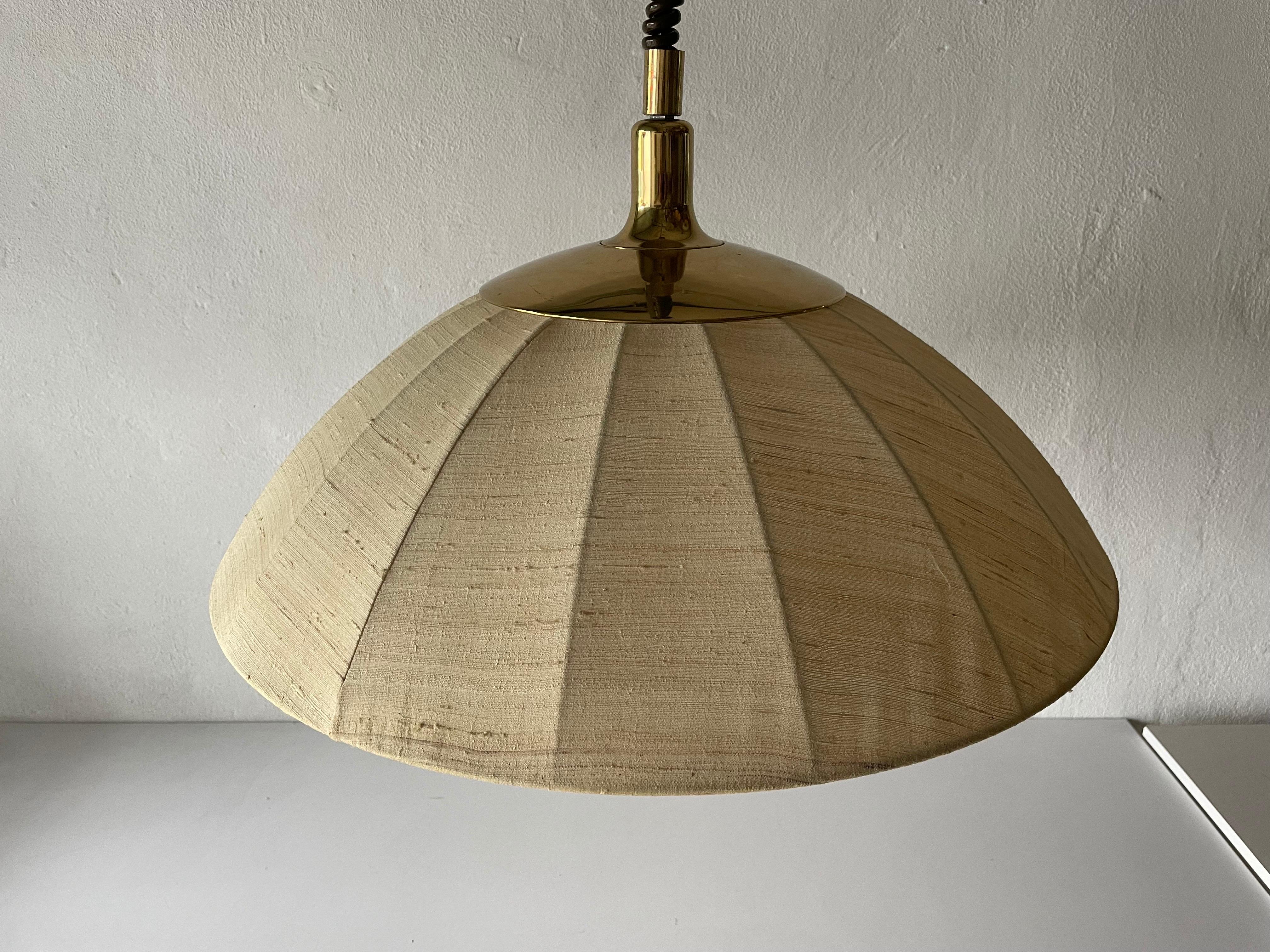 Fabric and Brass Adjustable Large Pendant Lamp by WKR, 1970s, Germany In Good Condition In Hagenbach, DE