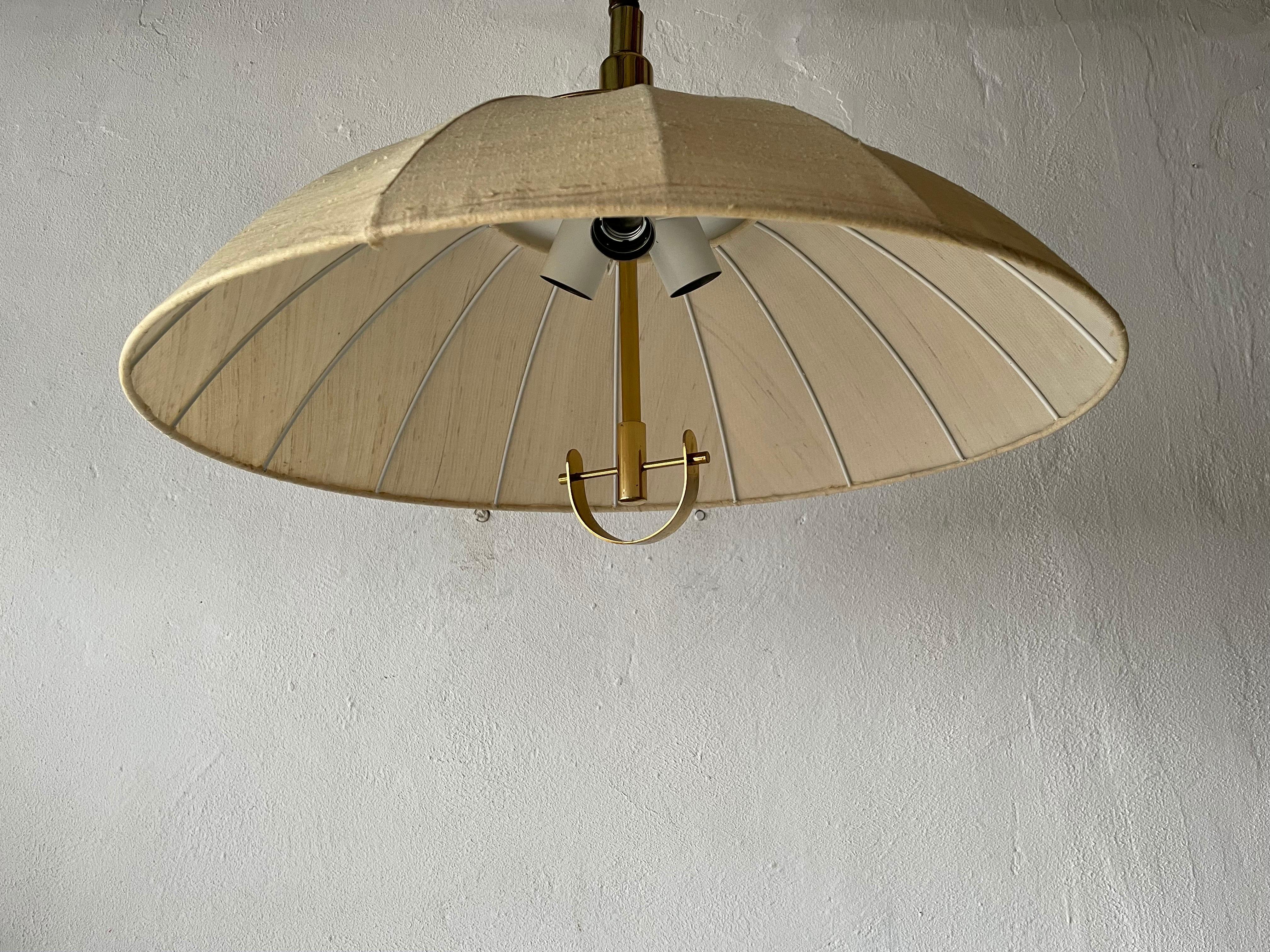 Fabric and Brass Adjustable Large Pendant Lamp by WKR, 1970s, Germany 1