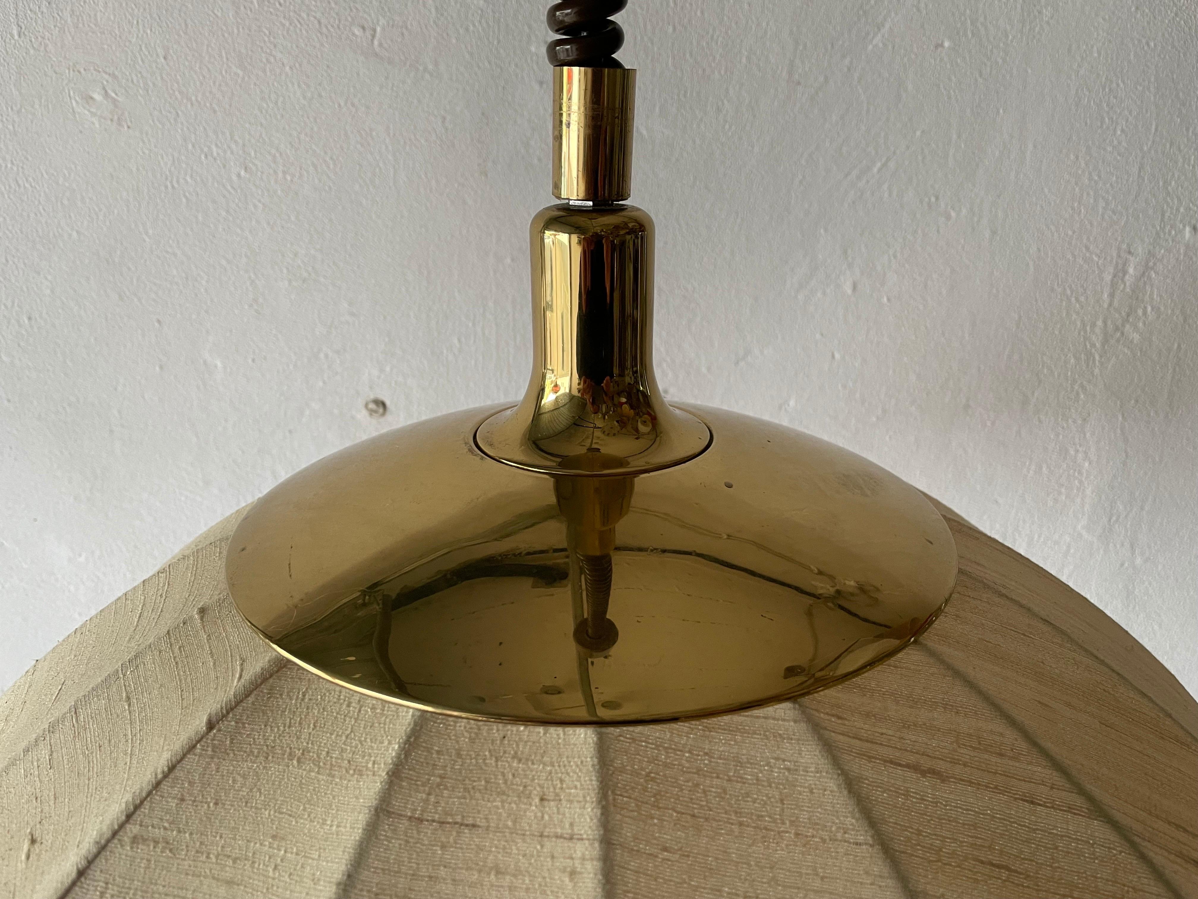 Fabric and Brass Adjustable Large Pendant Lamp by WKR, 1970s, Germany 3