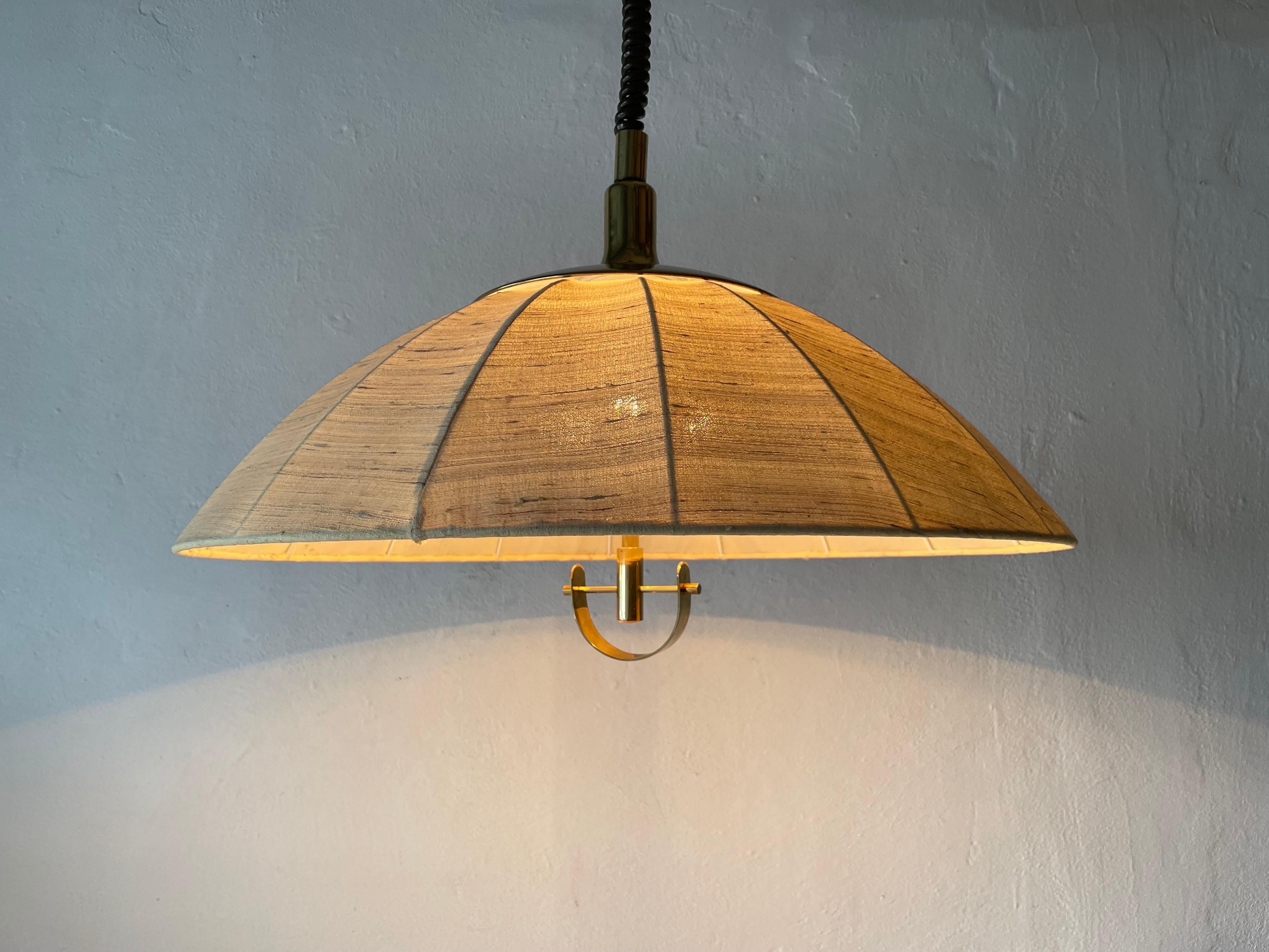 Fabric and Brass Adjustable Large Pendant Lamp by WKR, 1970s, Germany 4