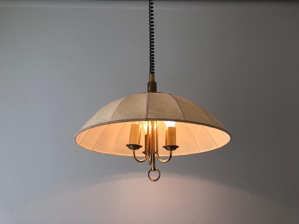 Lampe suspendue à abat-jour réglable en tissu et laiton par Schröder & Co, années 1970, Allemagne en vente 4