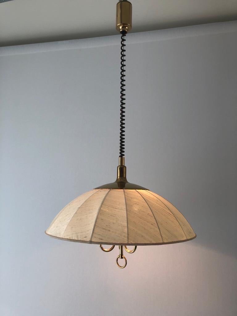 Fabric and Brass Adjustable Shade Pendant Lamp by Schröder & Co, 1970s, Germany For Sale 7