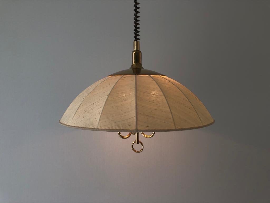Fabric and Brass Adjustable Shade Pendant Lamp by Schröder & Co, 1970s, Germany For Sale 8