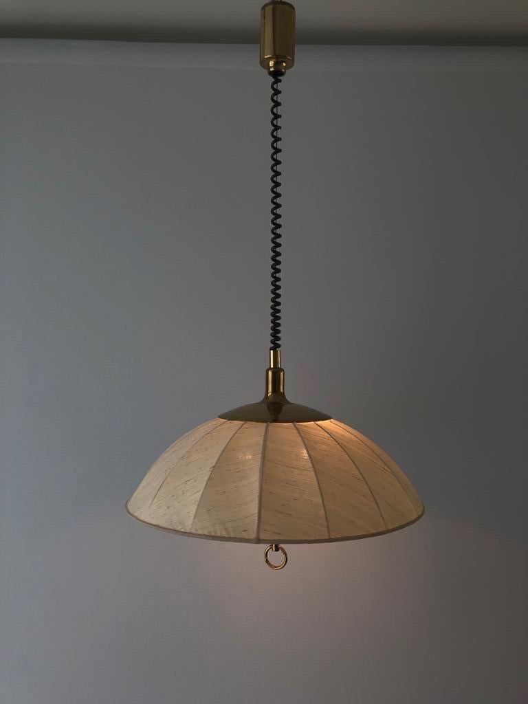 Fabric and Brass Adjustable Shade Pendant Lamp by Schröder & Co, 1970s, Germany For Sale 9