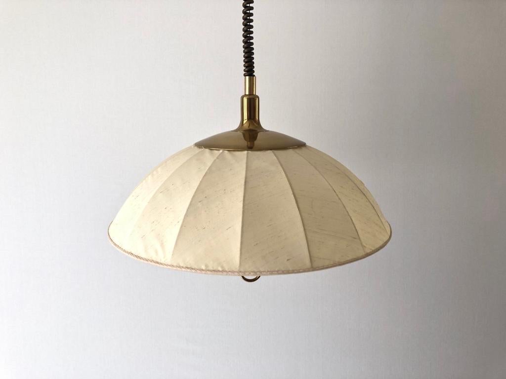 Mid-Century Modern Fabric and Brass Adjustable Shade Pendant Lamp by Schröder & Co, 1970s, Germany For Sale