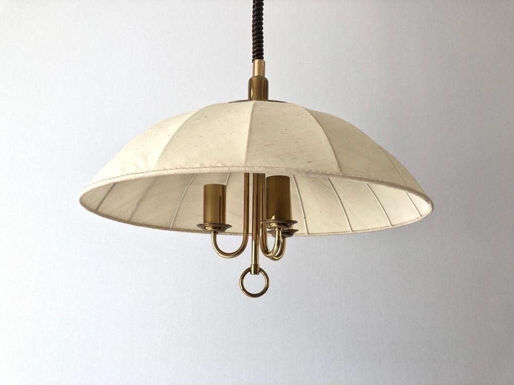 Fabric and Brass Adjustable Shade Pendant Lamp by Schröder & Co, 1970s, Germany For Sale 2